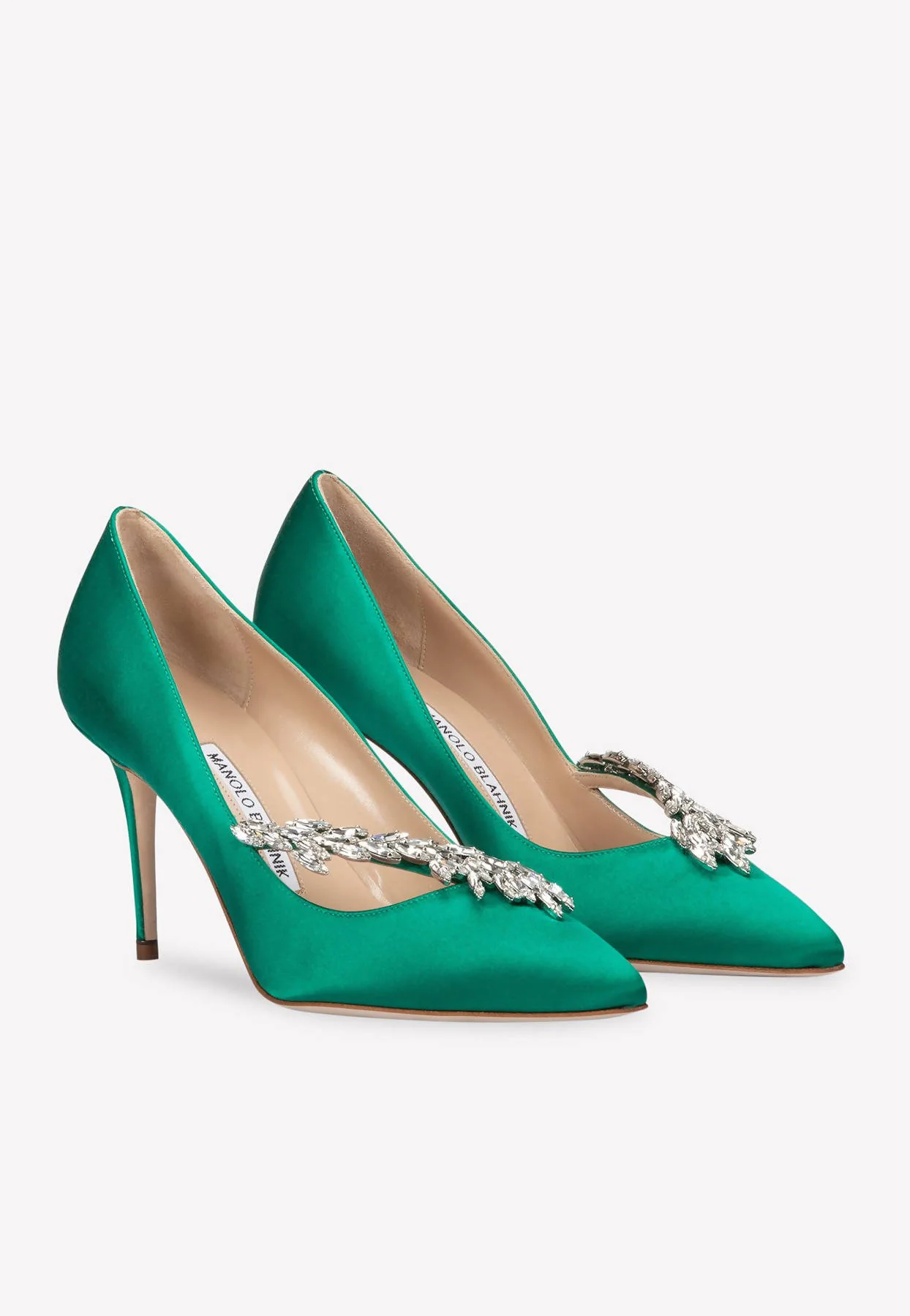 Manolo Blahnik Nadira 90 Crystal Embellished Satin Pumps