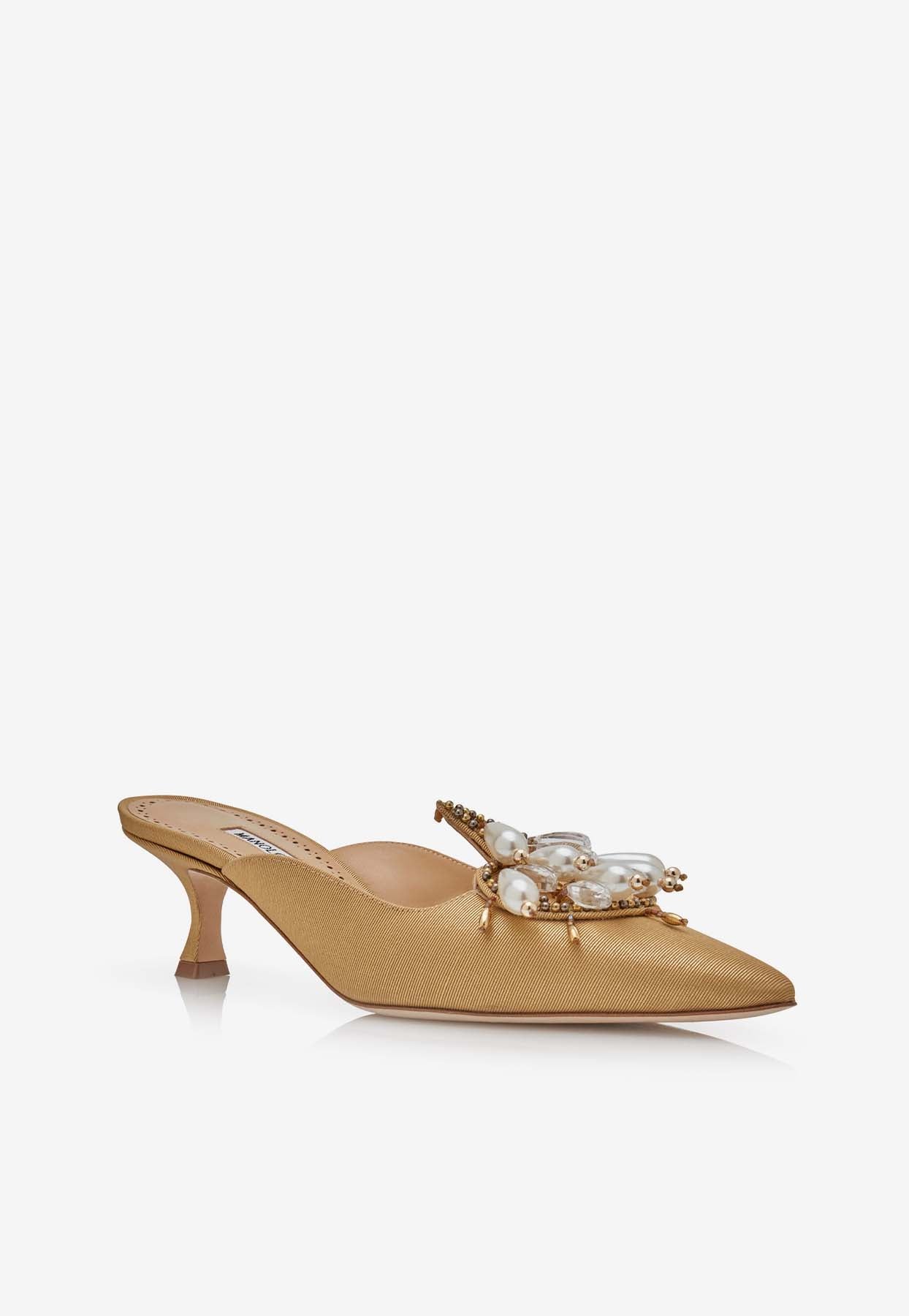 Manolo Blahnik Orientalia 50 Grosgrain Embellished Mules