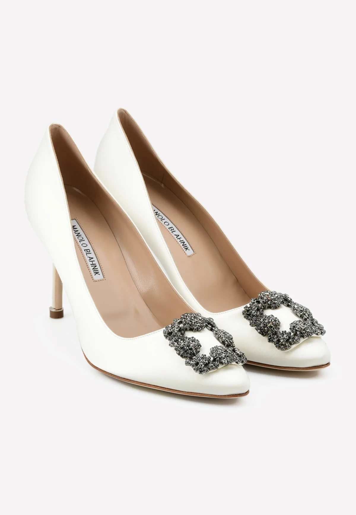 Manolo Blahnik Hangisi 90 Satin Pumps with FMC Crystal Buckle