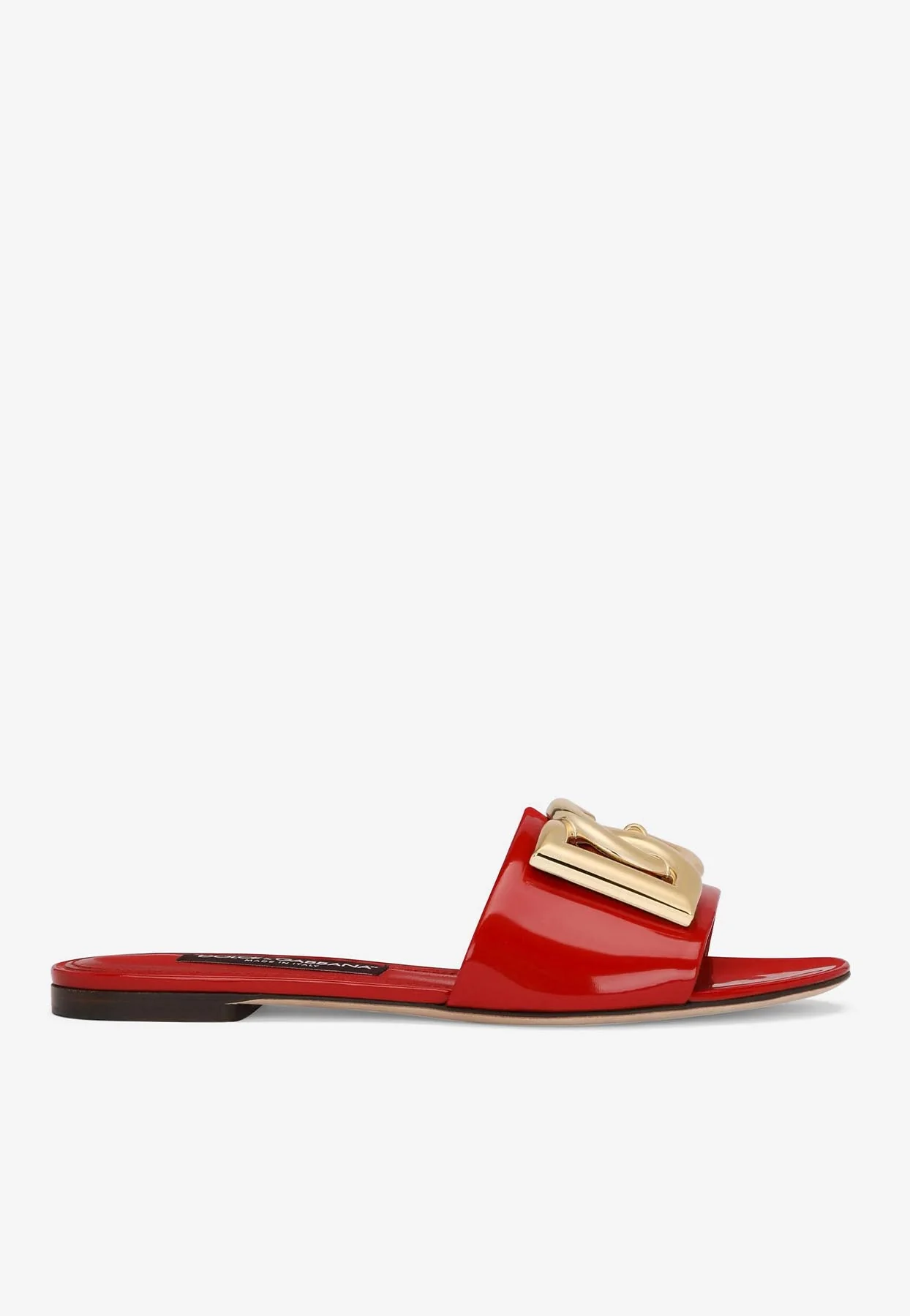Dolce Gabbana DG Logo Slides in Polished Calf Leather