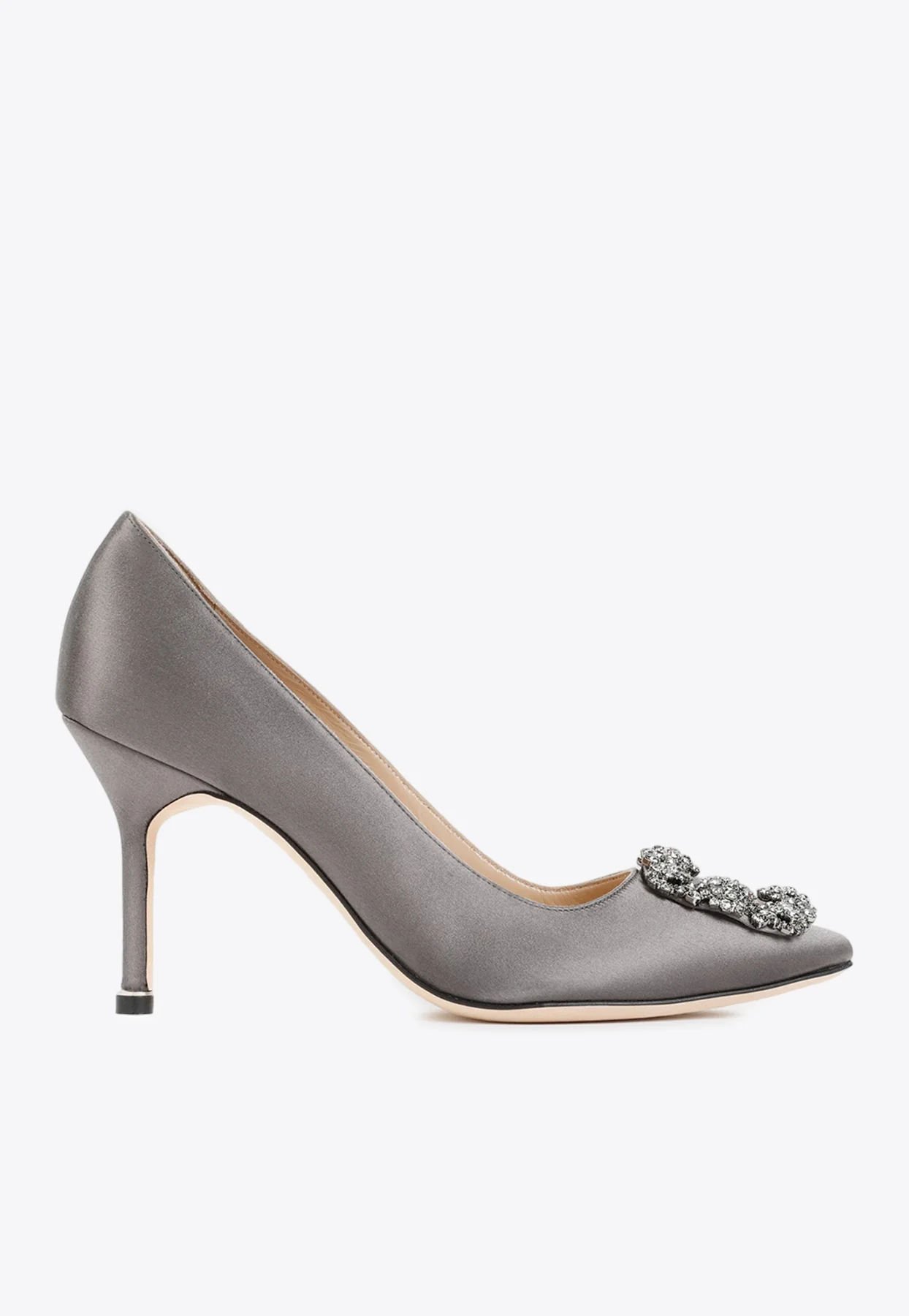 Manolo Blahnik Hangisi 90 Crystal Buckle Satin Pumps