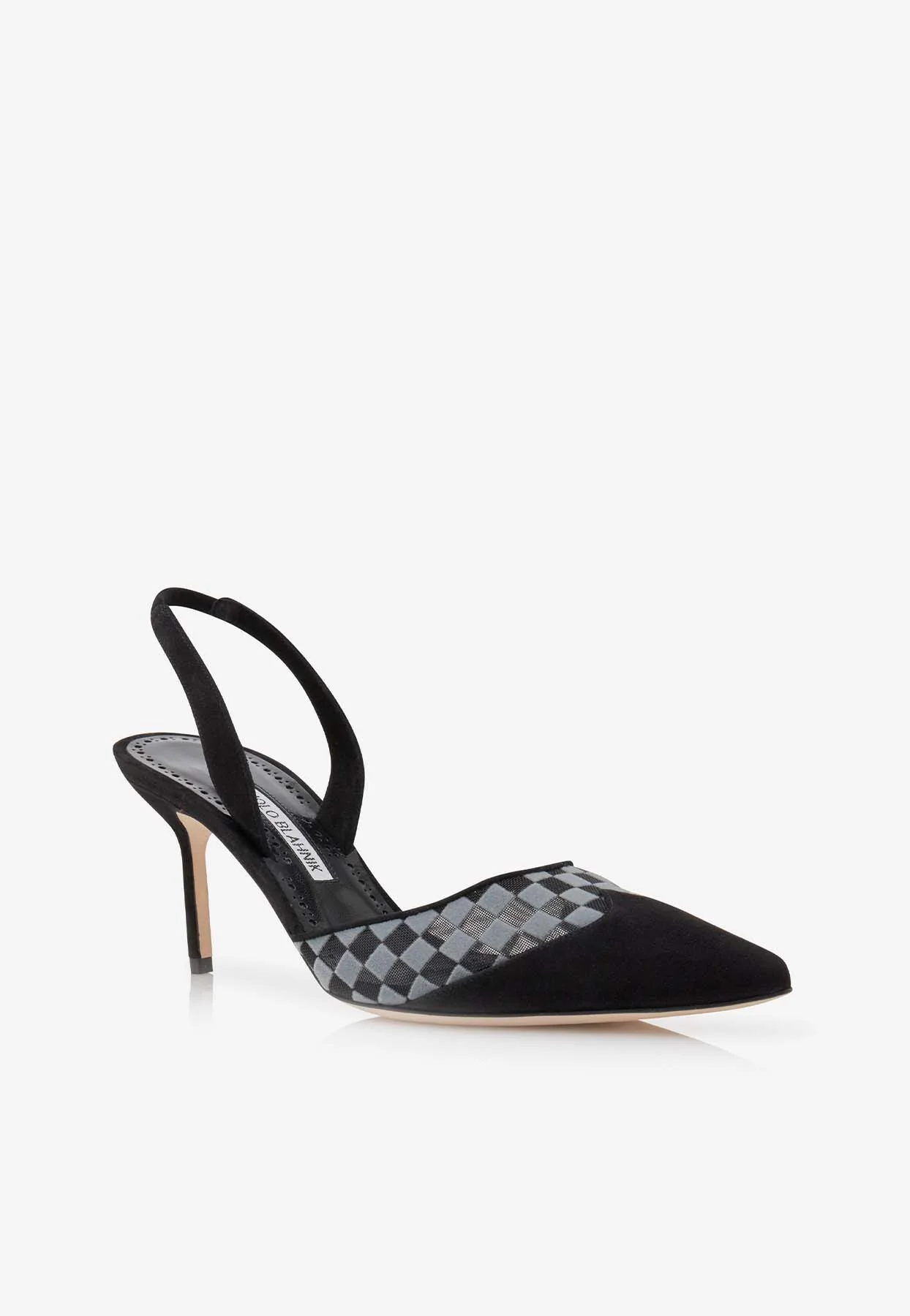 Manolo Blahnik Mingosli 70 Mesh Checkered Slingback Mules