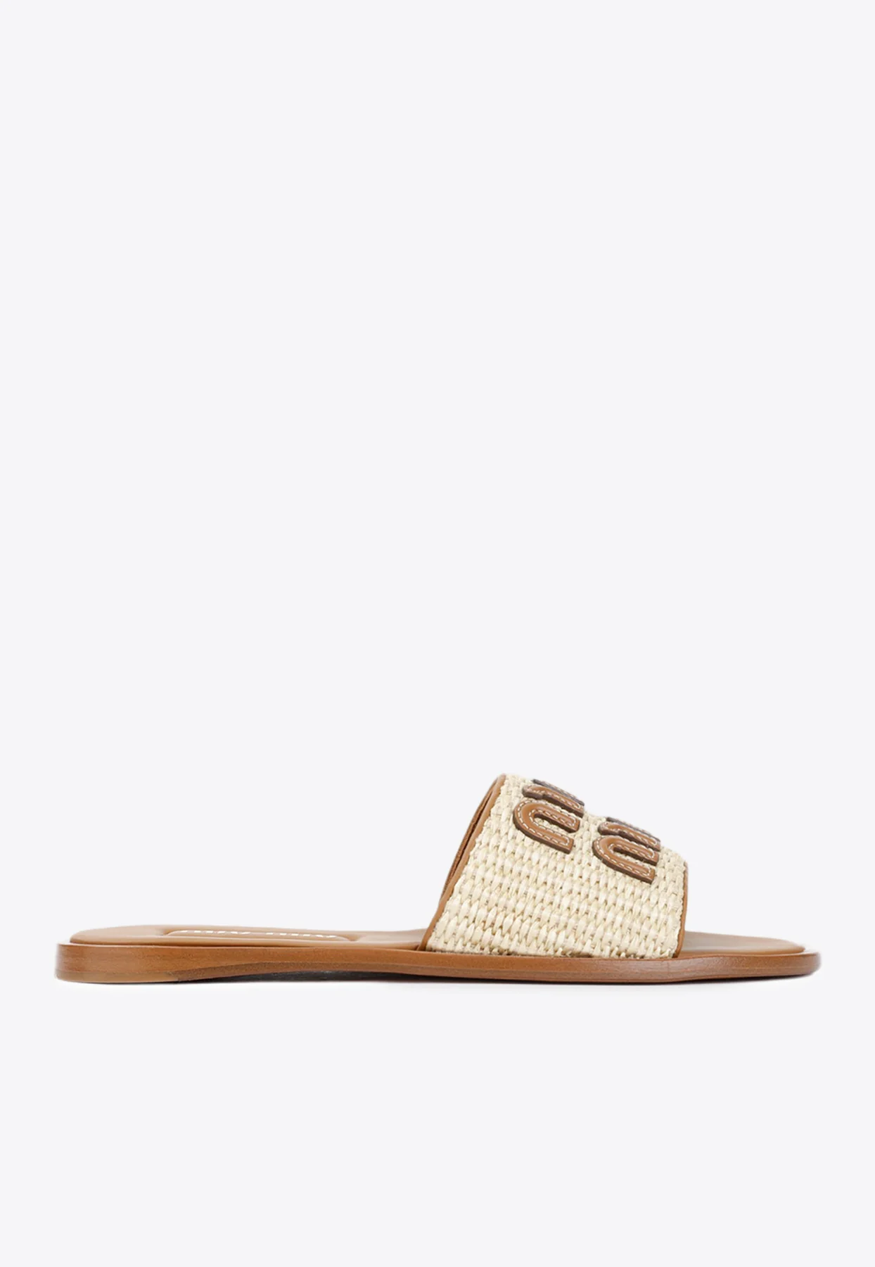 Miu Miu Logo-Embossed Woven Raffia Flat Sandals