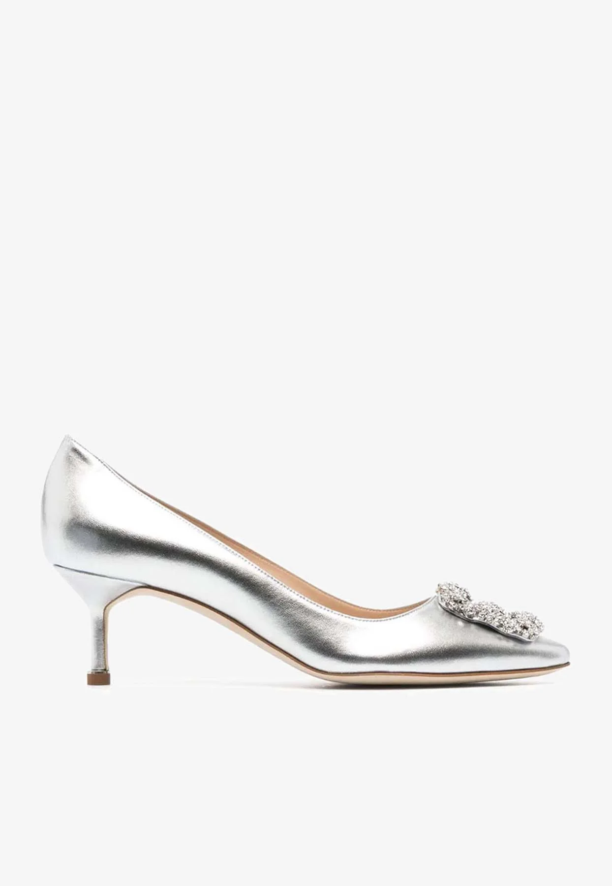 Manolo Blahnik Hangisi 50 Crystal Buckle Pumps in Metallic Leather