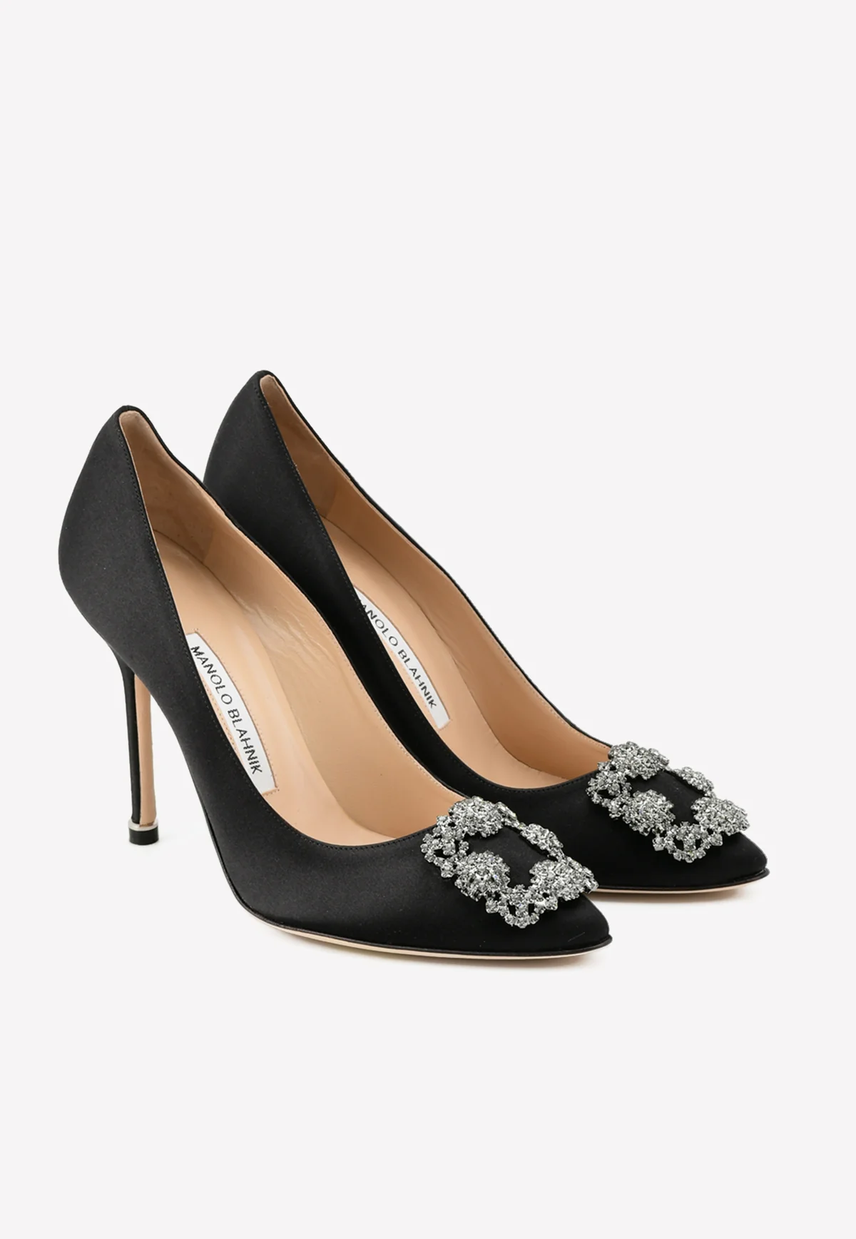 Manolo Blahnik Hangisi 105 Satin FMC Crystal Buckle Pumps