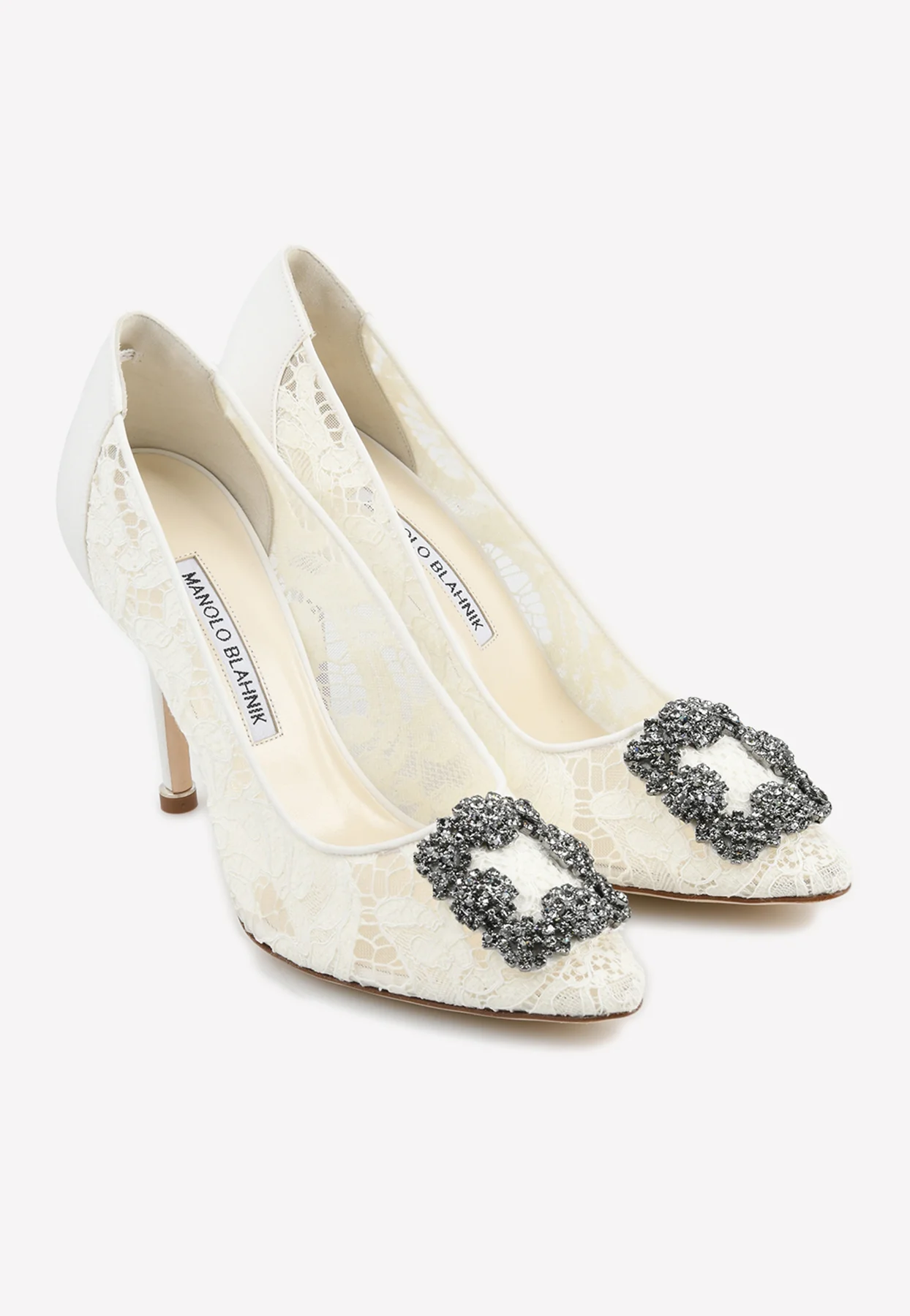 Manolo Blahnik Hangisi 105 Lace Pumps with FMC Crystal Buckle