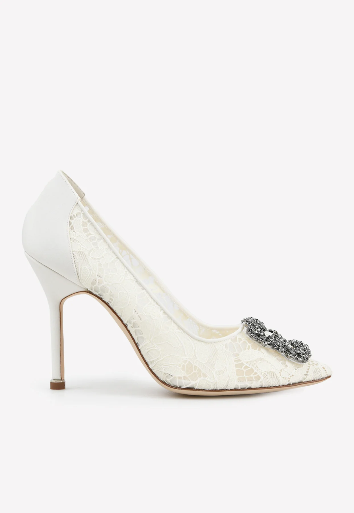 Manolo Blahnik Hangisi 105 Lace Pumps with FMC Crystal Buckle