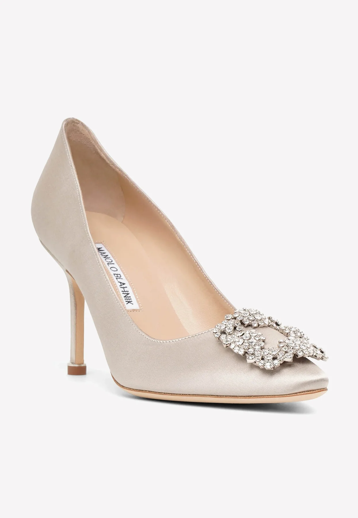 Manolo Blahnik Hangisi 90 Crystal Buckle Satin Pumps