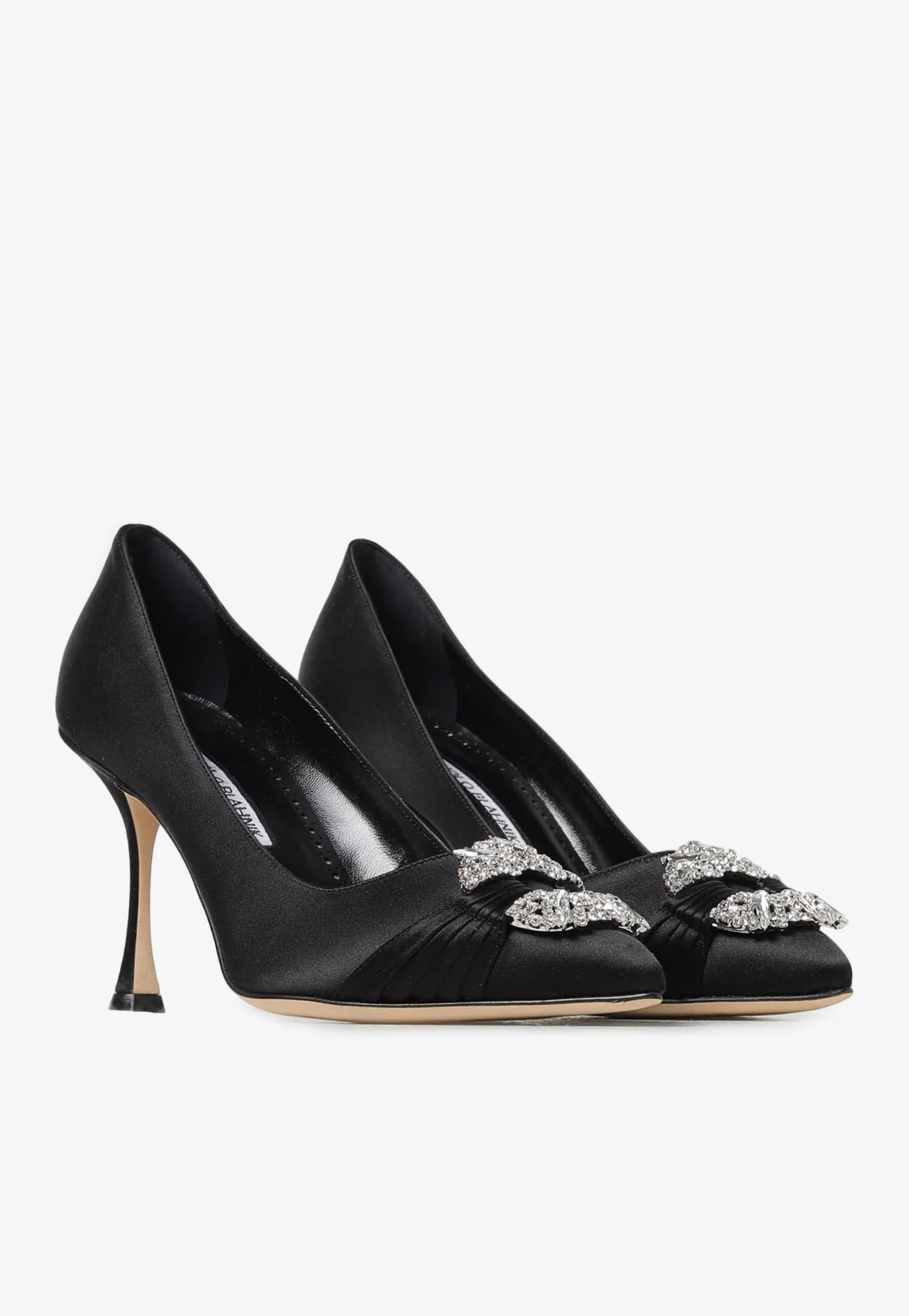 Manolo Blahnik Maida 90 Embellished Buckle Satin Pumps