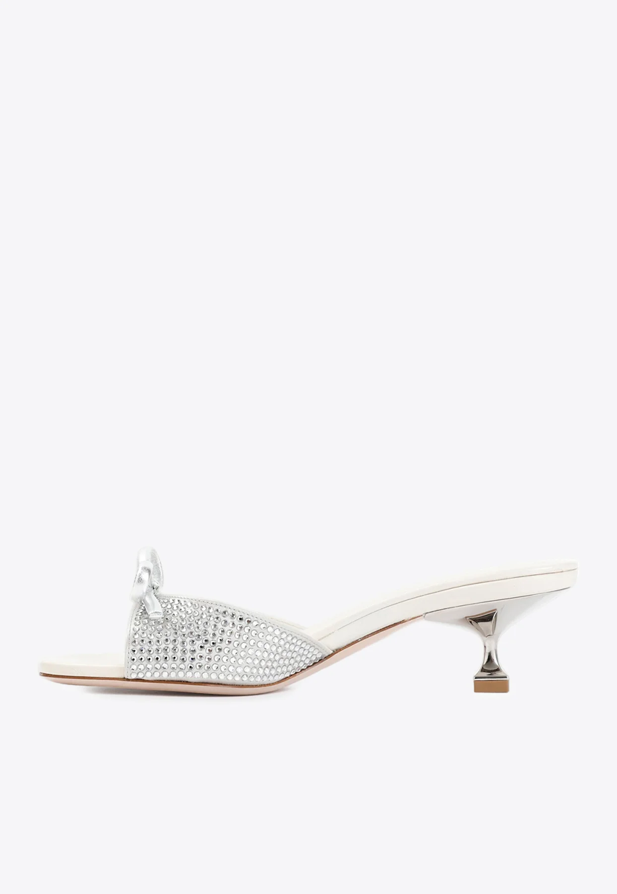 Miu Miu 45 Crystal-Embellished Bow Leather Mules