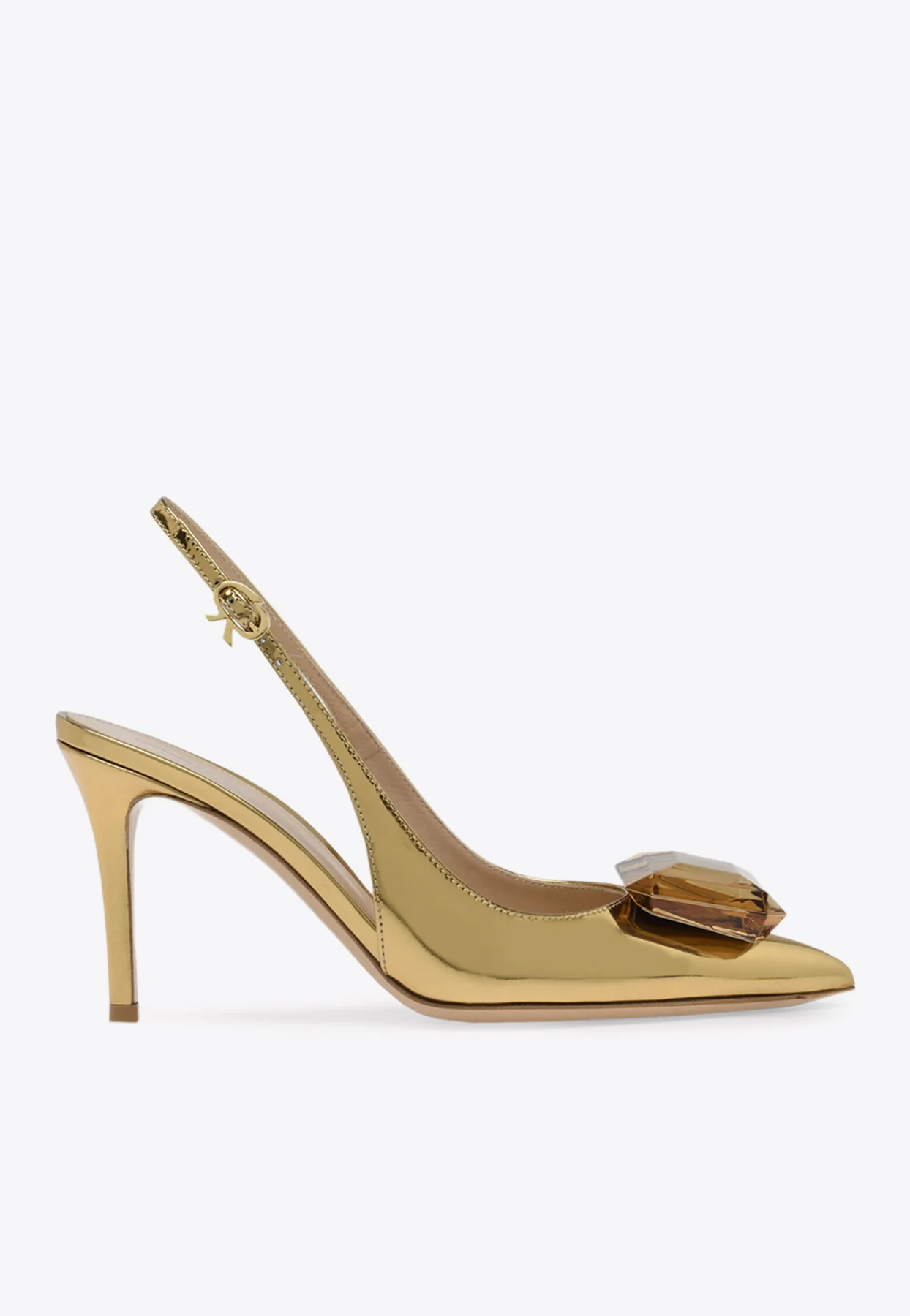 Gianvito Rossi Jaipur 85 Metallic-Leather Slingback Pumps