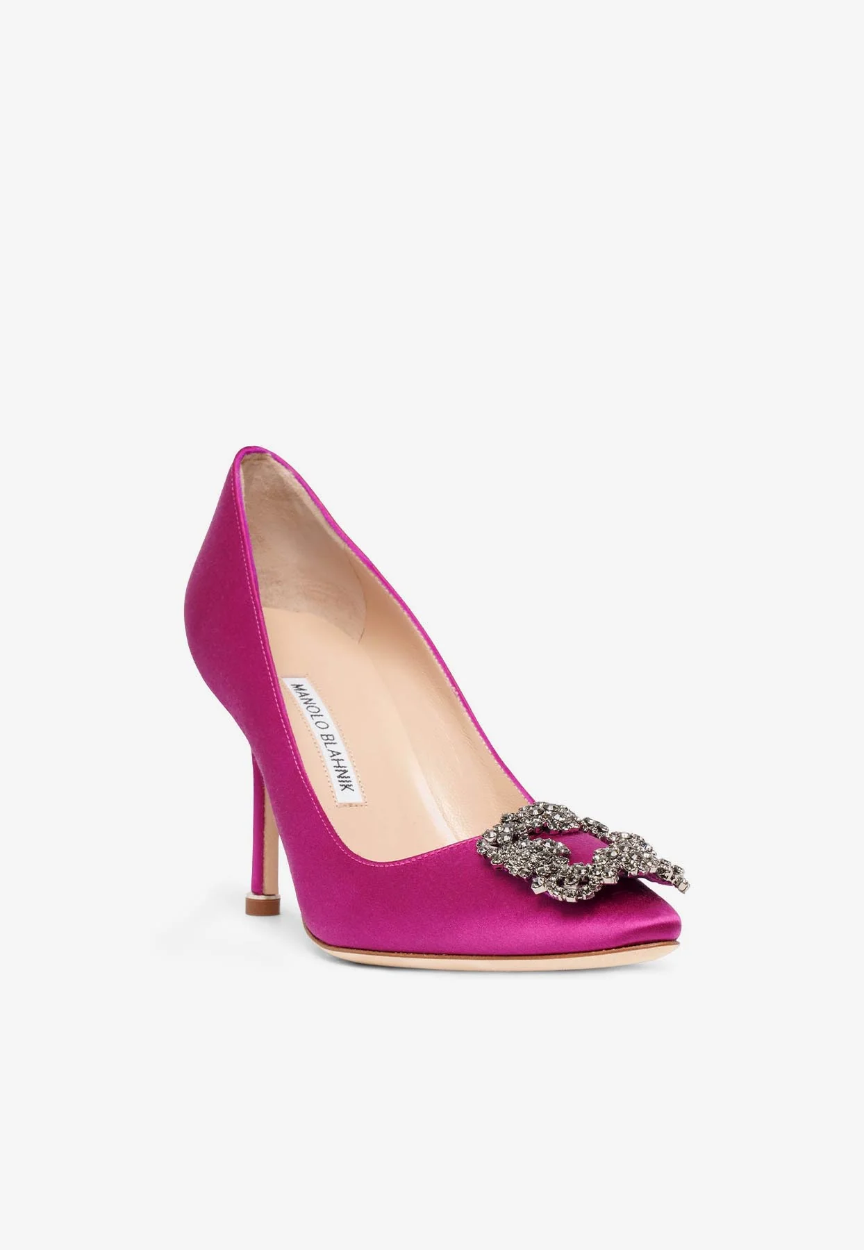 Manolo Blahnik Hangisi 90 Crystal Buckle Pumps in Satin