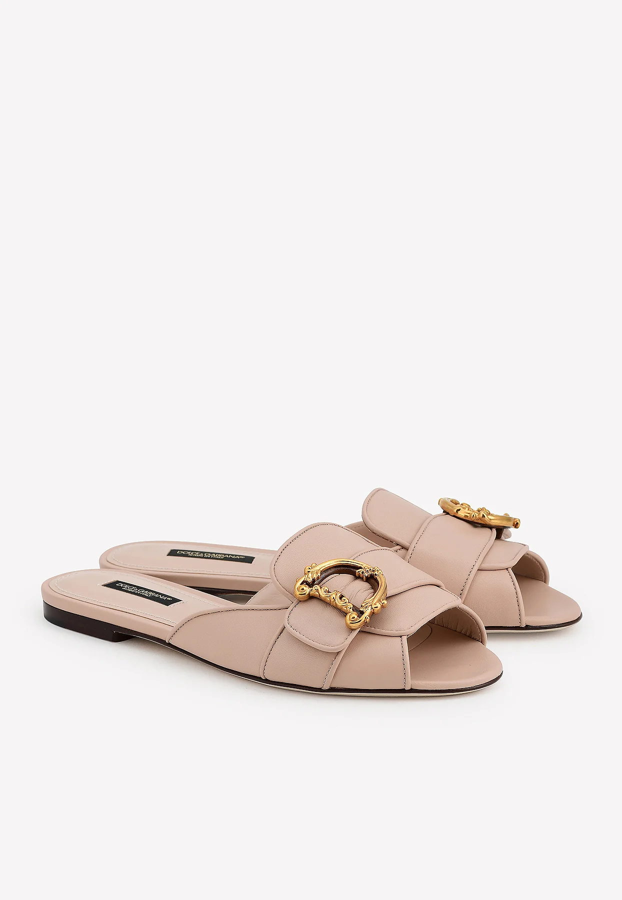 Dolce Gabbana Bianca DG Baroque Slides in Nappa Leather