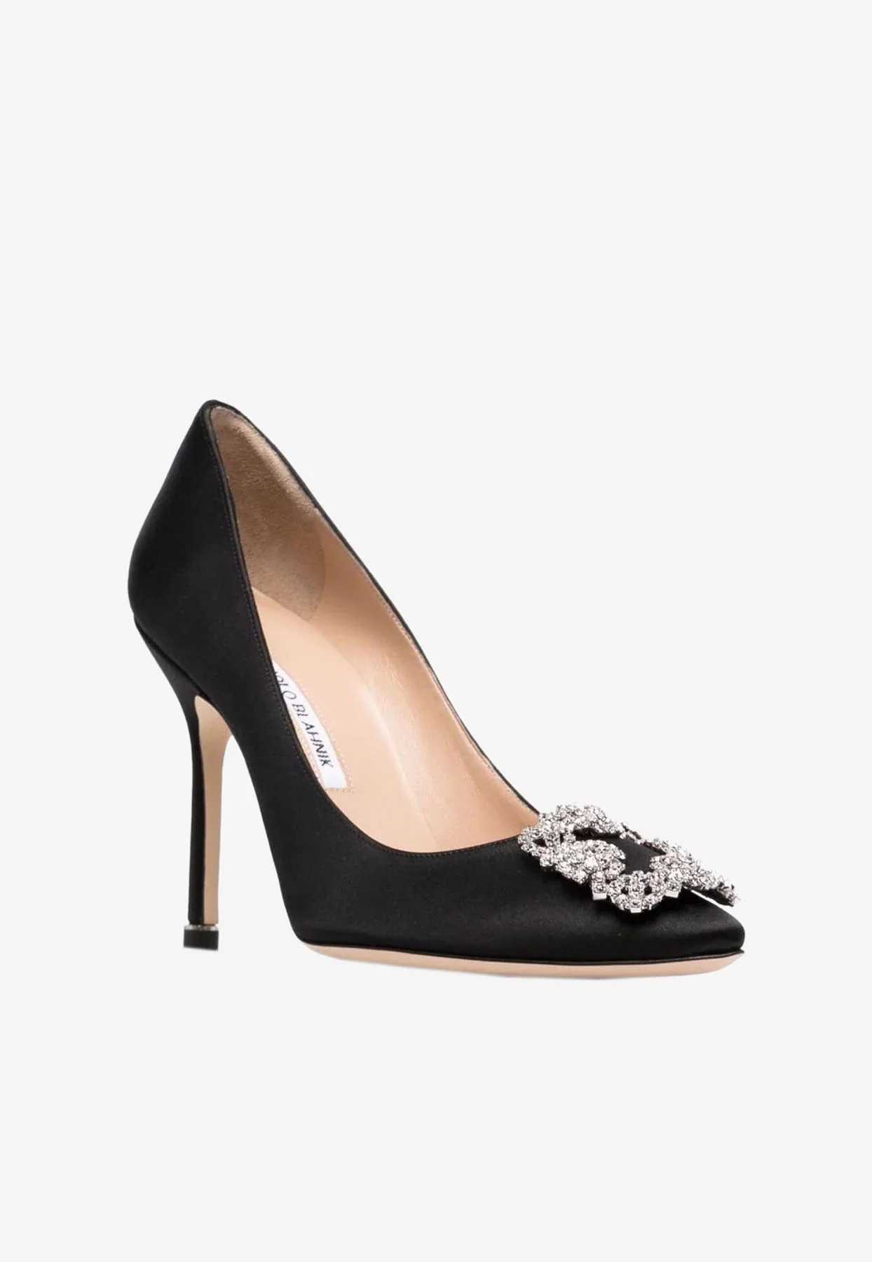 Manolo Blahnik Hangisi 105 CLC Crystal Buckle Satin Pumps