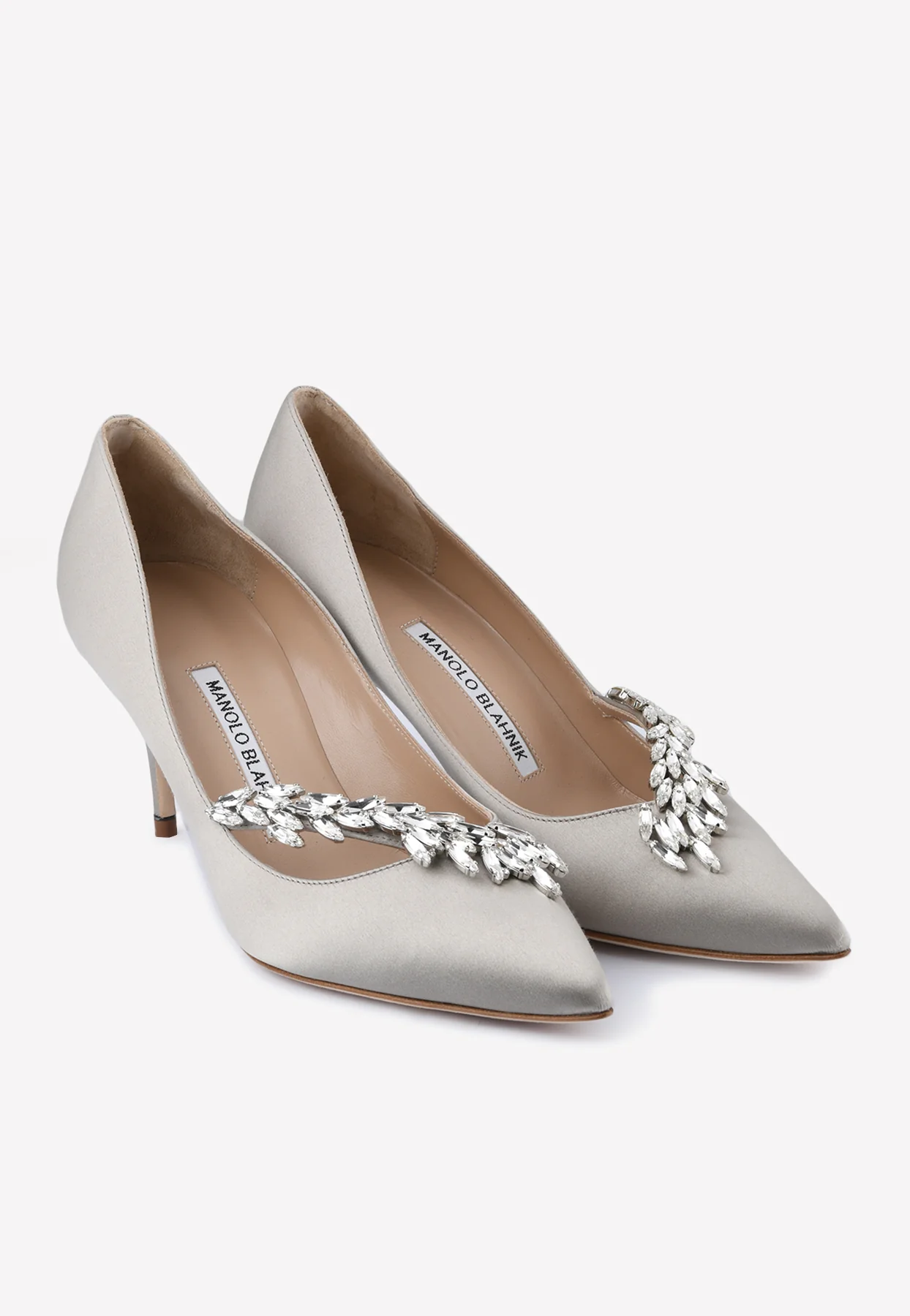 Manolo Blahnik Nadira 70 Crystal Leaf Satin Pumps