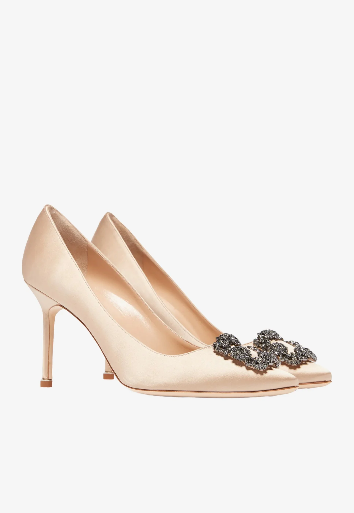 Manolo Blahnik Hangisi 90 Satin Pumps with FMC Crystal Buckle