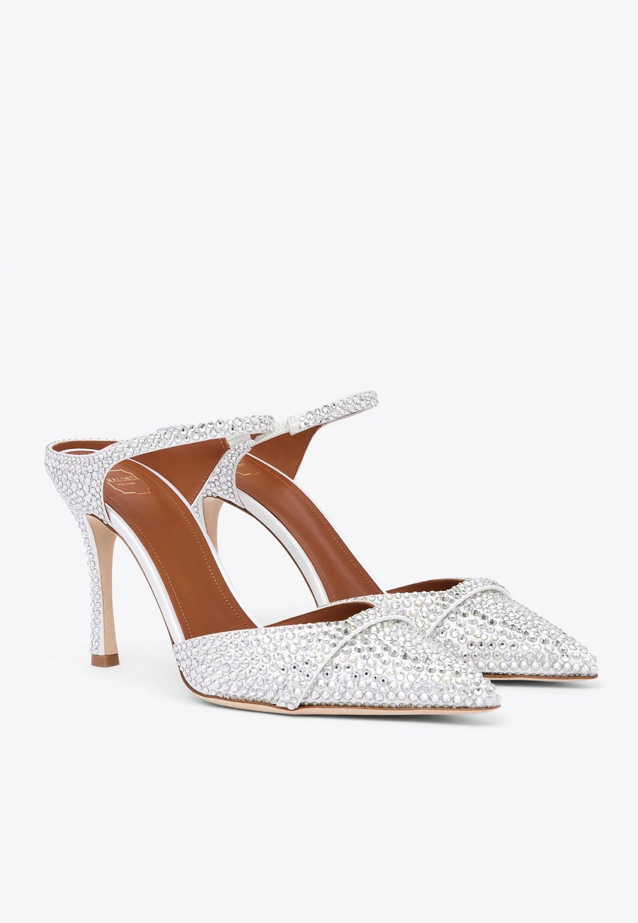 Malone Souliers Uma 90 Crystal Satin Mules
