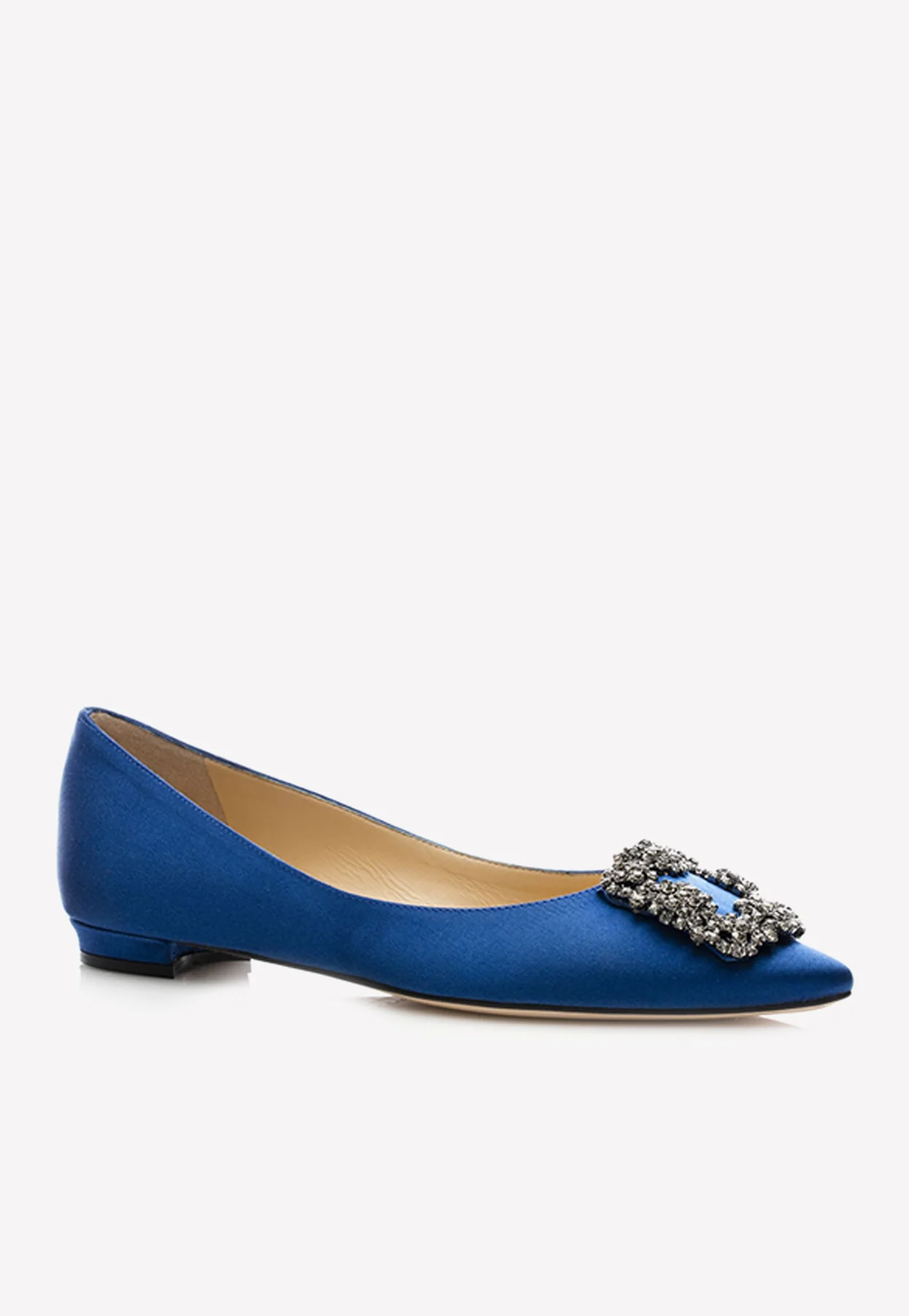 Manolo Blahnik Hangisiflat Crystal Buckle Satin Flats
