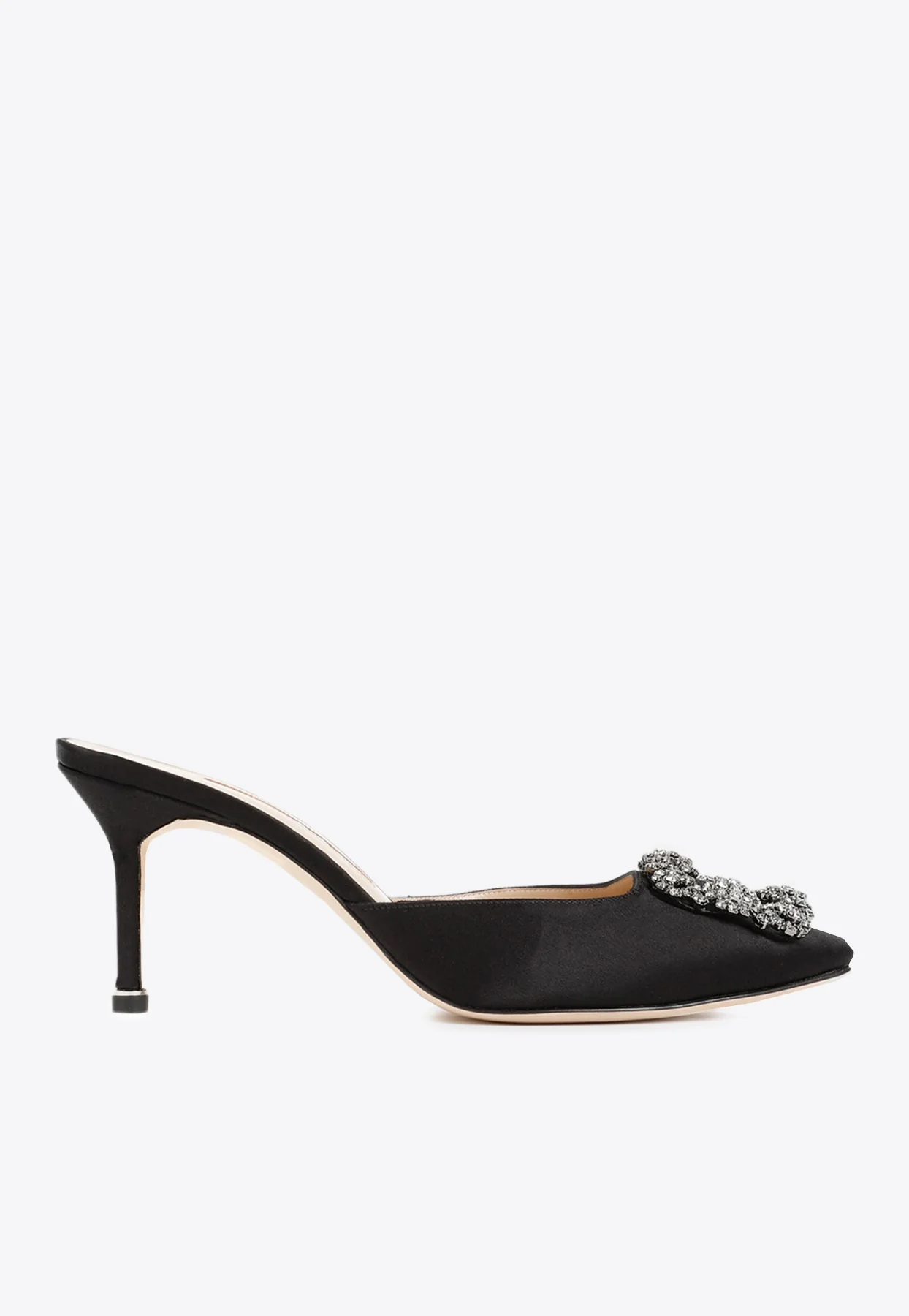 Manolo Blahnik Hangisimu 70 Crystal Buckle Satin Mules