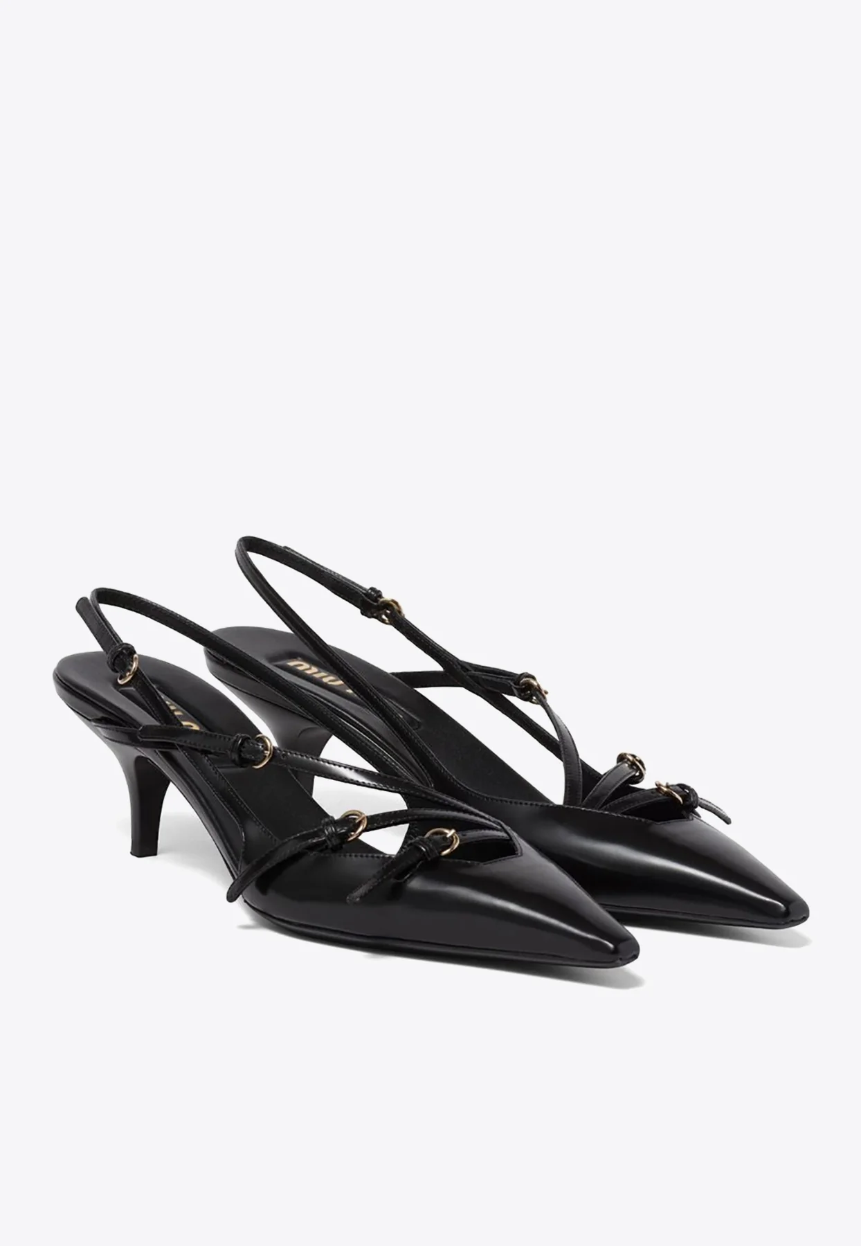 Miu Miu 55 Buckle-Embellished Leather Slingback Pumps
