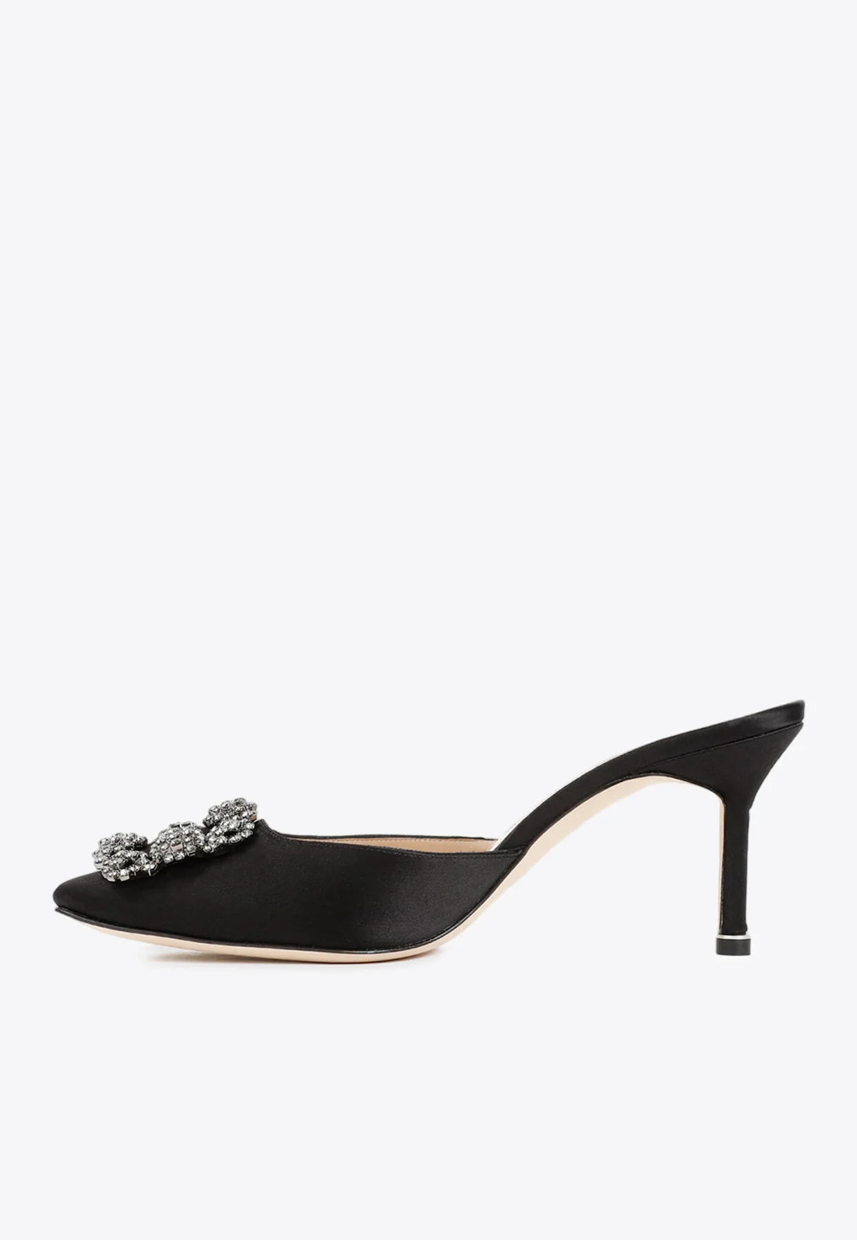 Manolo Blahnik Hangisimu 70 Crystal Buckle Satin Mules
