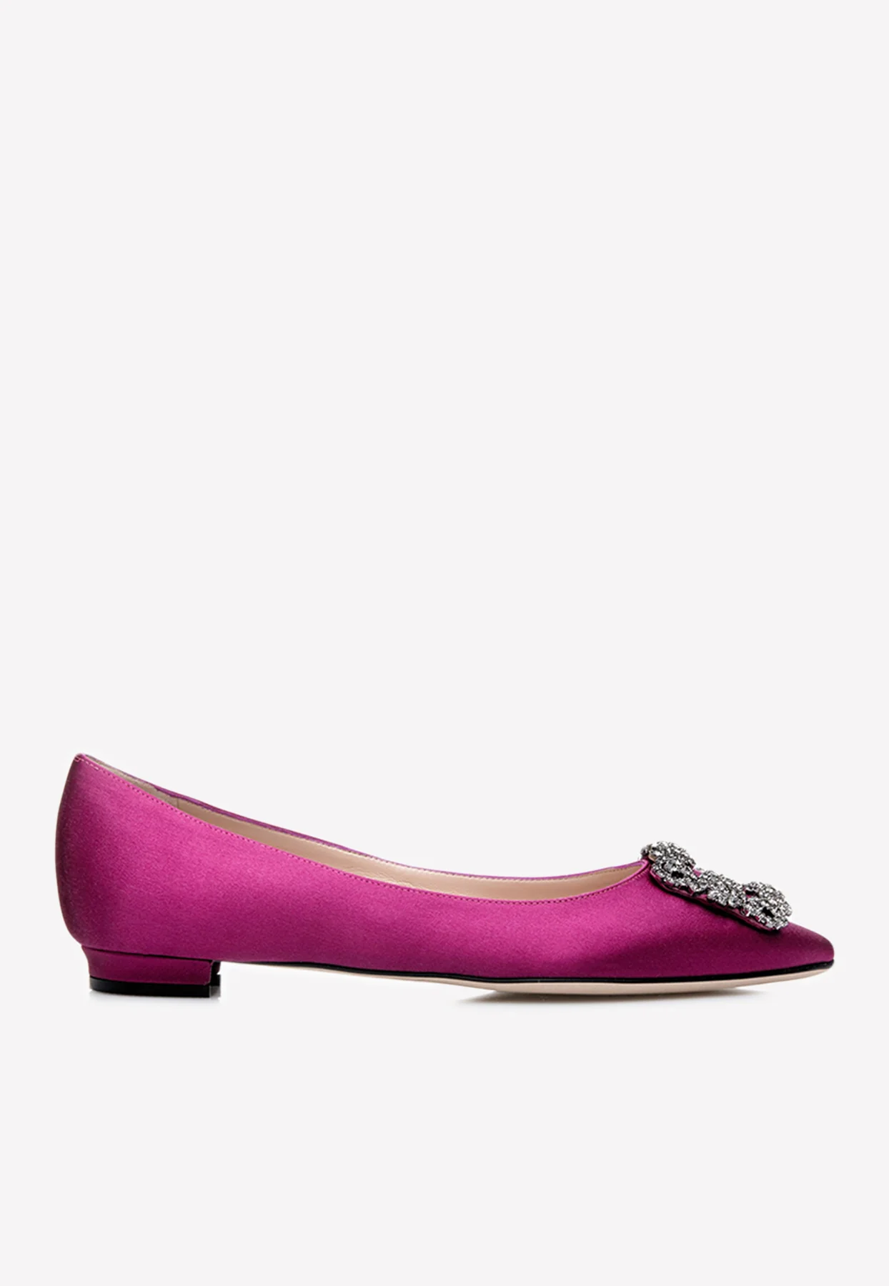Manolo Blahnik Hangisiflat Crystal Buckle Satin Flats
