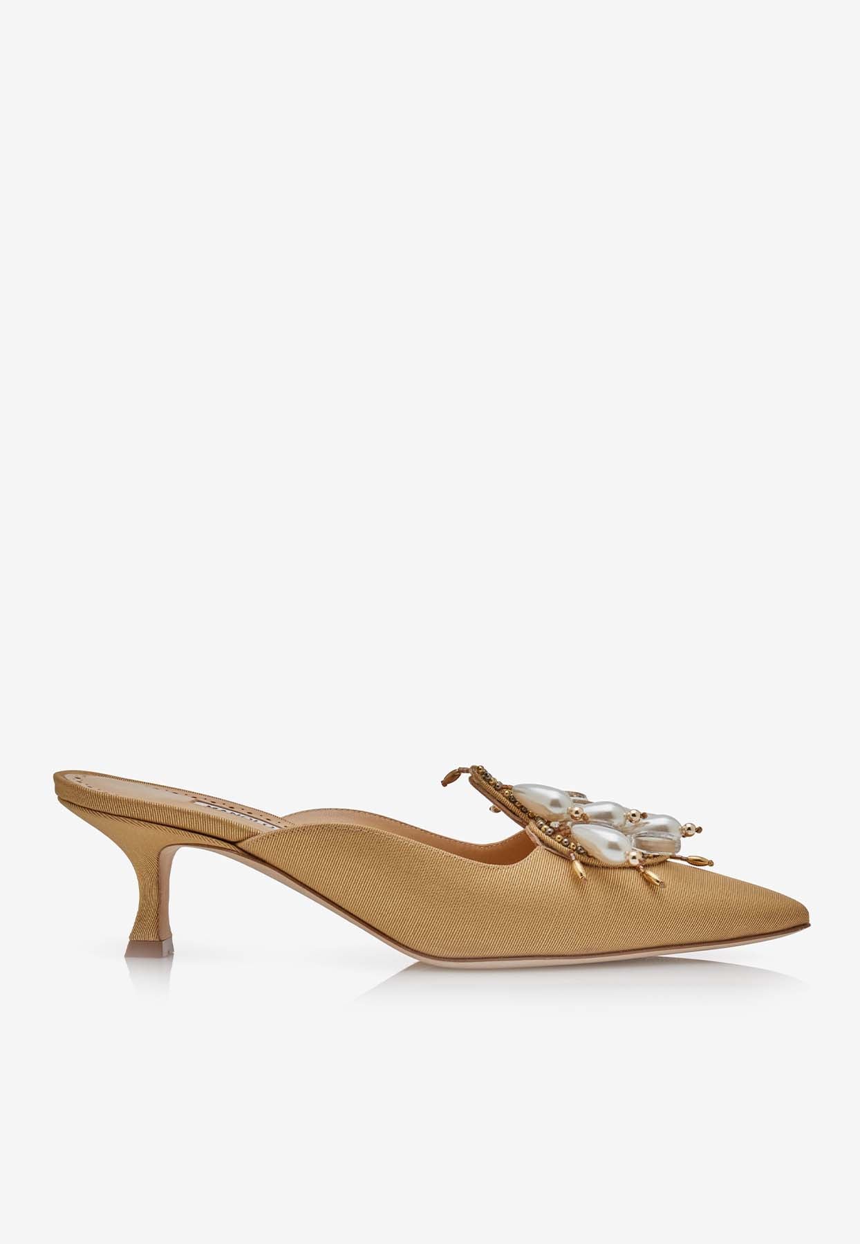 Manolo Blahnik Orientalia 50 Grosgrain Embellished Mules