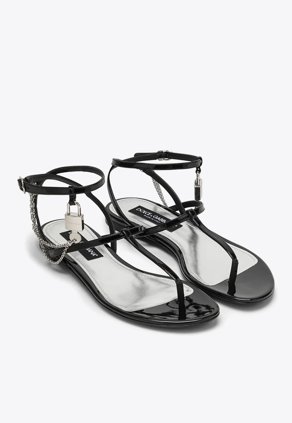 Dolce Gabbana Lock Chain Leather Flat Sandals
