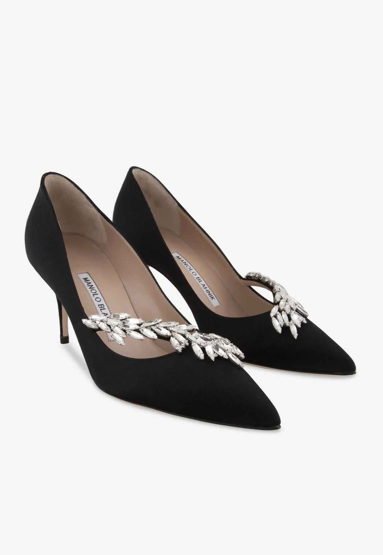 Manolo Blahnik Nadira 70 Crystal Leaf Satin Pumps