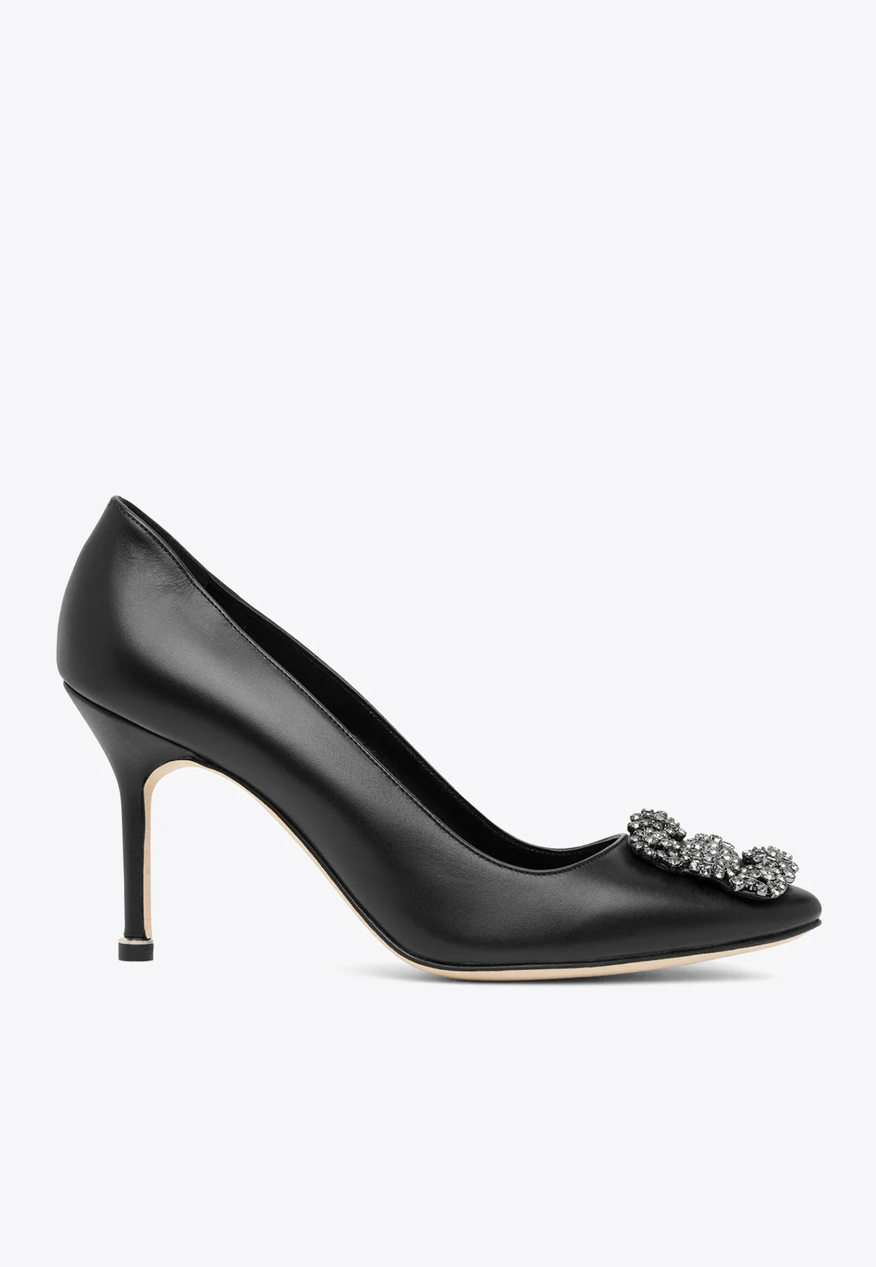 Manolo Blahnik Hangisi 90 Crystal Buckle Leather Pumps