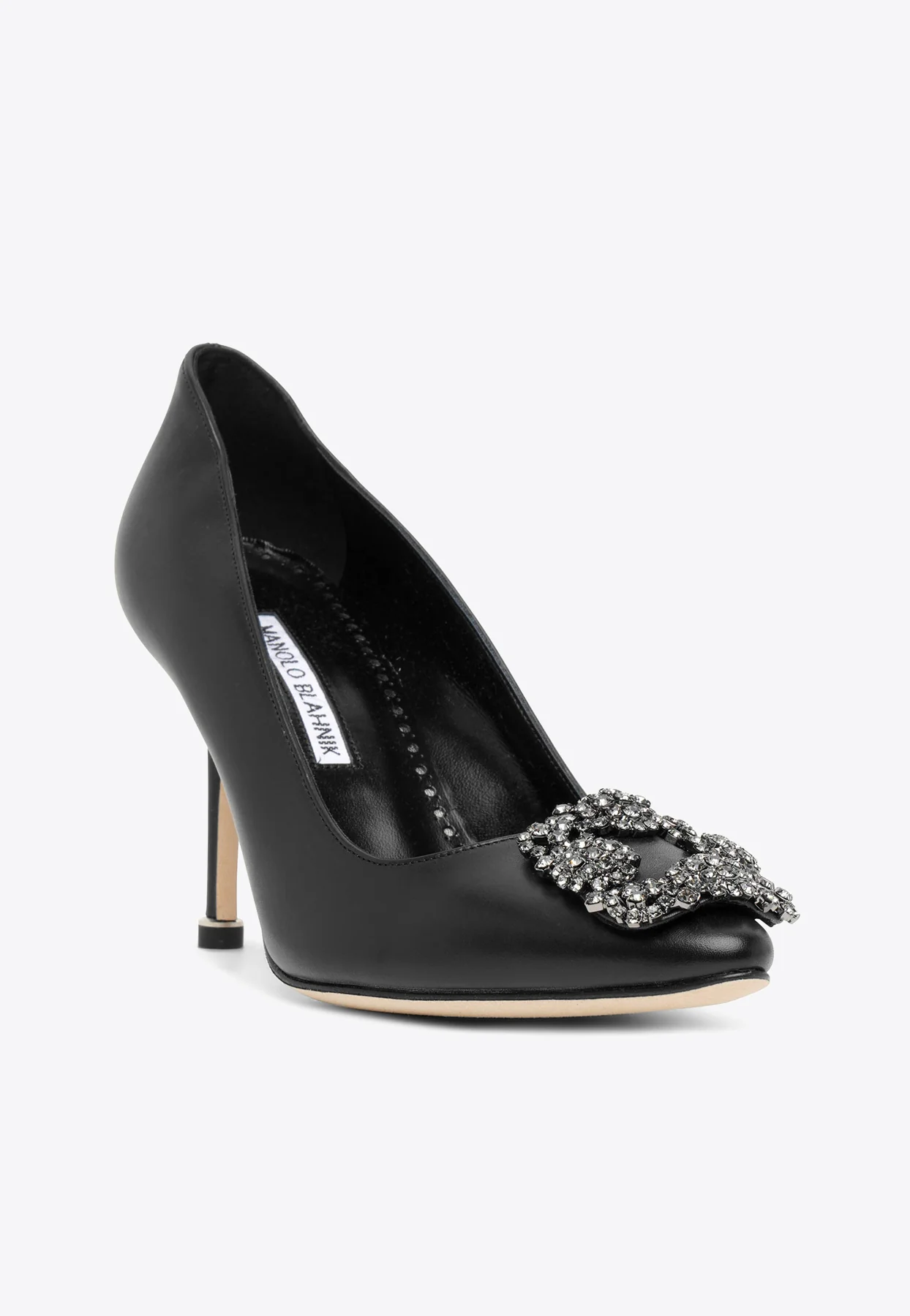 Manolo Blahnik Hangisi 90 Crystal Buckle Leather Pumps