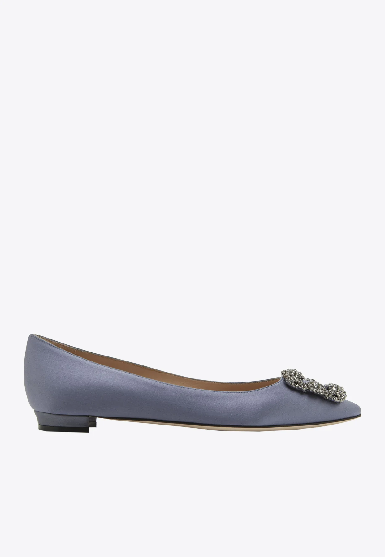 Manolo Blahnik Hangisi FMC Crystal Buckle Satin Flats