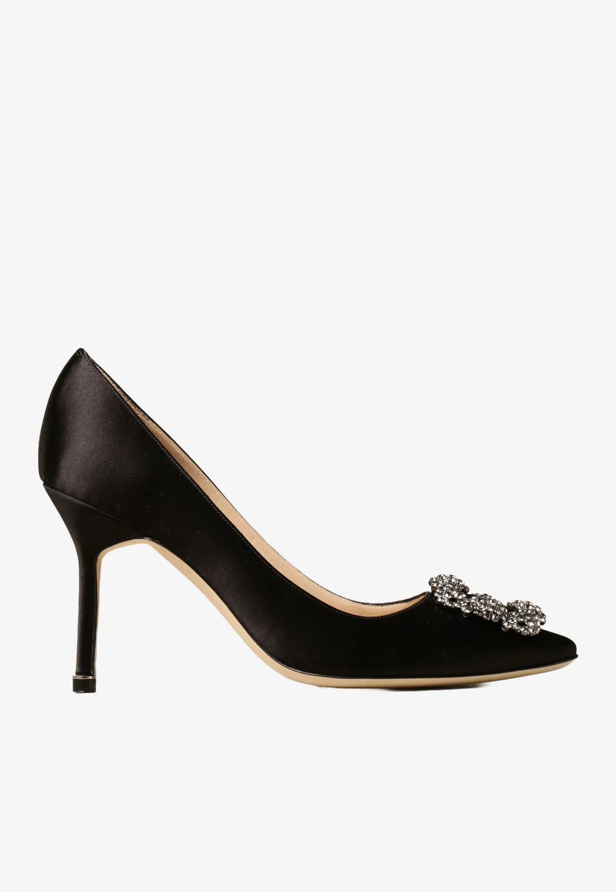 Manolo Blahnik Hangisi 90 Satin Pumps with FMC Crystal Buckle