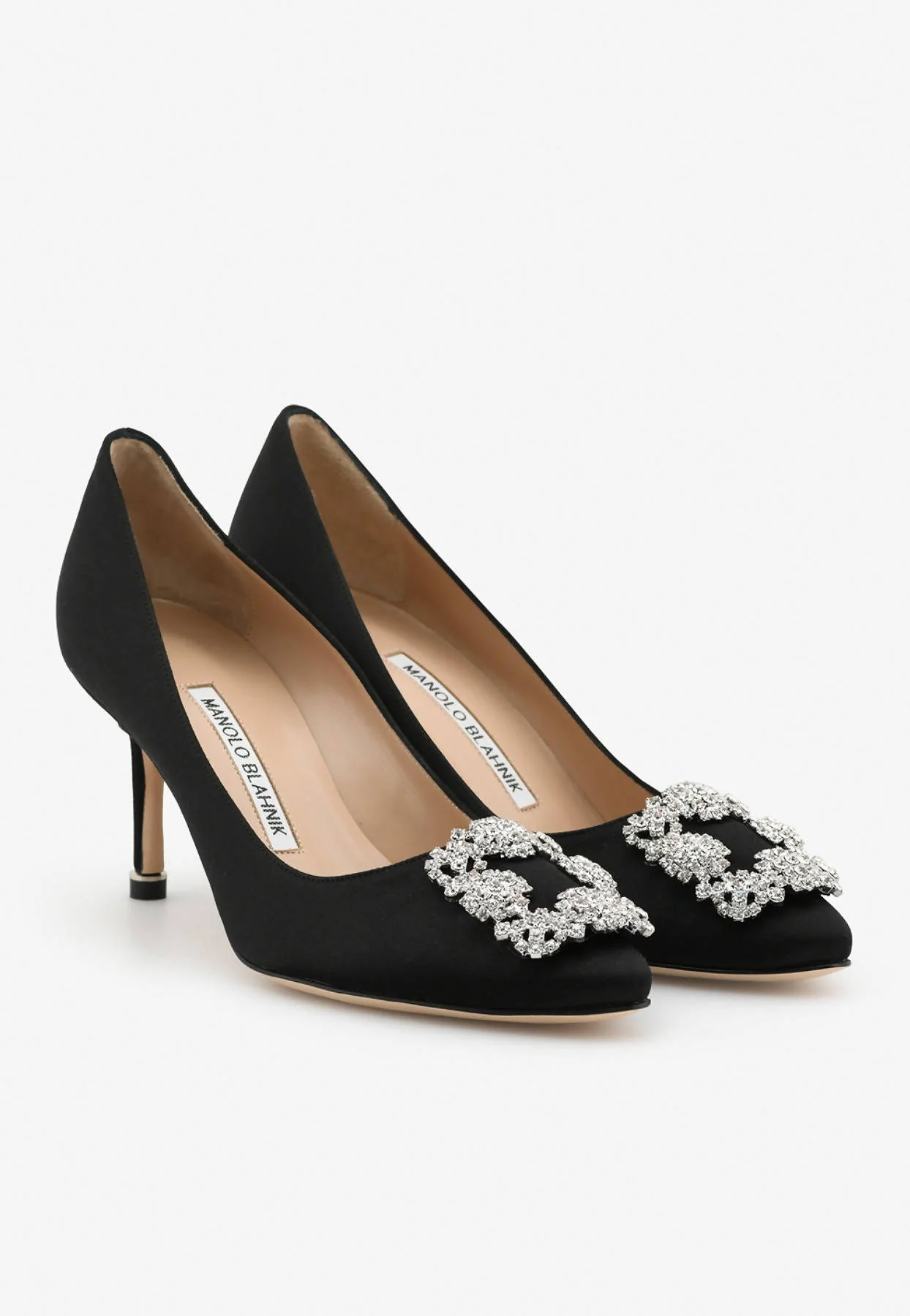 Manolo Blahnik Hangisi 70 Crystal Buckle Satin Pumps