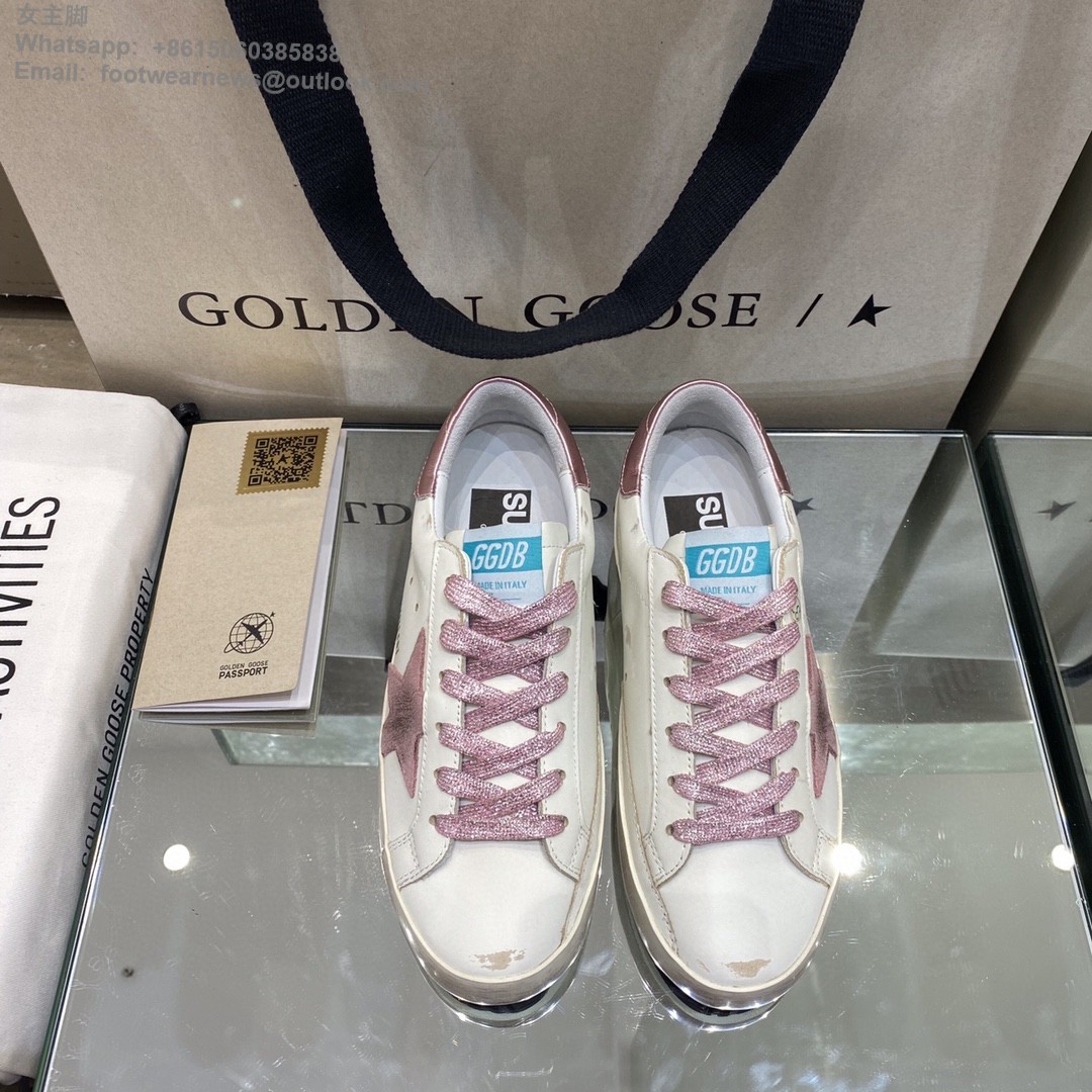 GOLDEN GOOSE Super-Star low-top Sneakers Lace-up GGDB Women Men Shoes pink glitter star