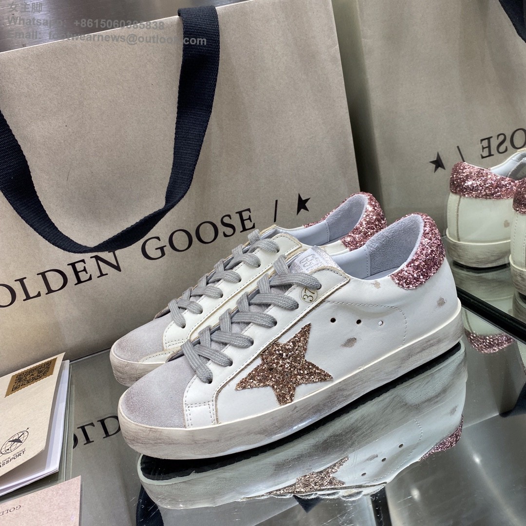 GOLDEN GOOSE Super-Star low-top Sneakers Lace-up GGDB Women Men Shoes pink glitter star