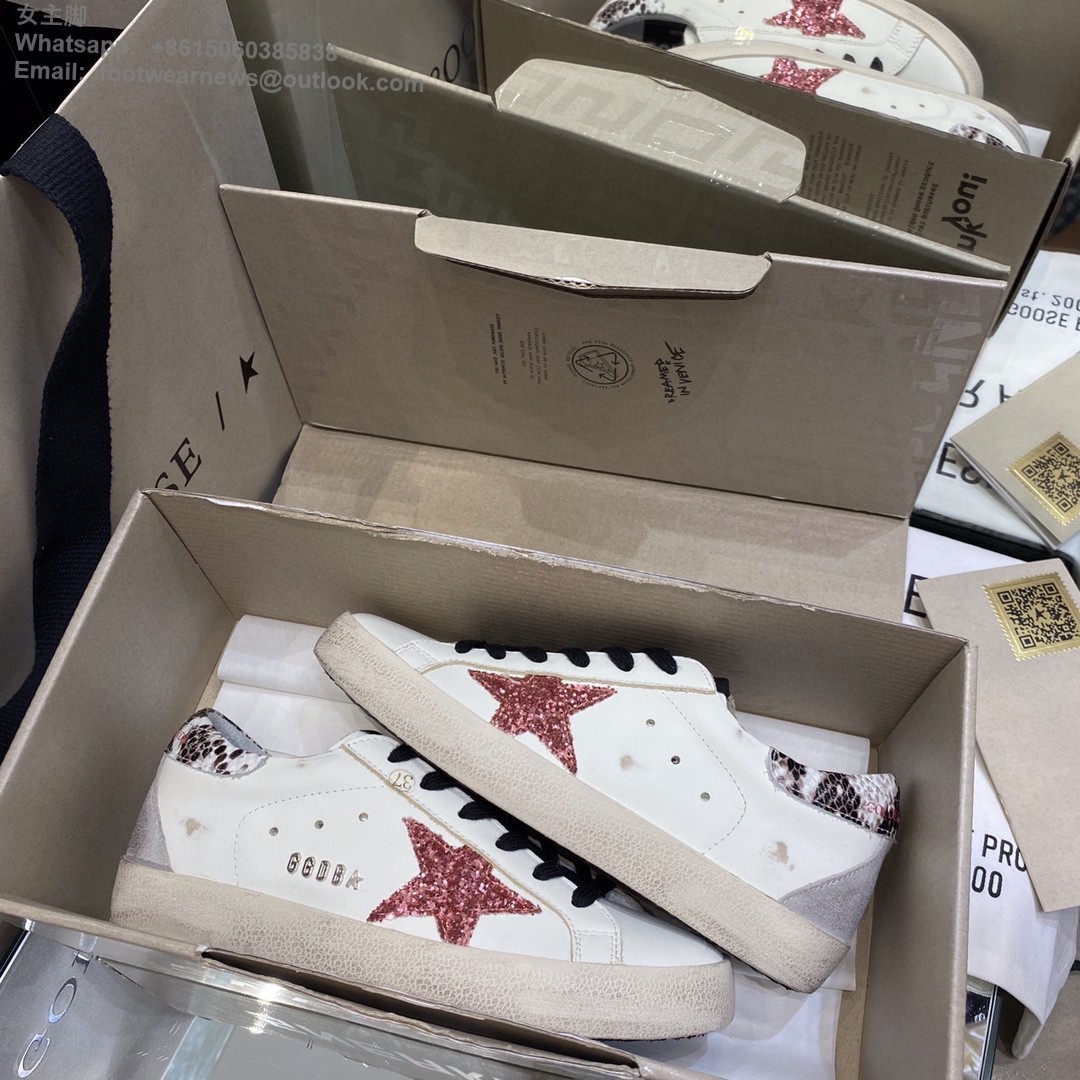 GOLDEN GOOSE Super-Star low-top Sneakers Lace-up GGDB Women Men Shoes pink glitter star