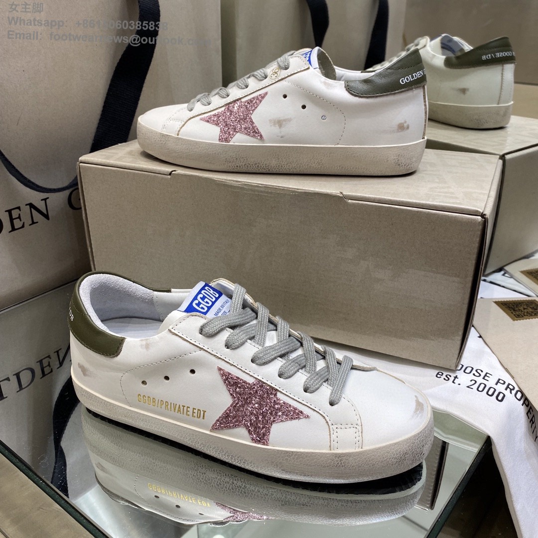 GOLDEN GOOSE Super-Star low-top Sneakers Lace-up GGDB Women Men Shoes pink glitter star