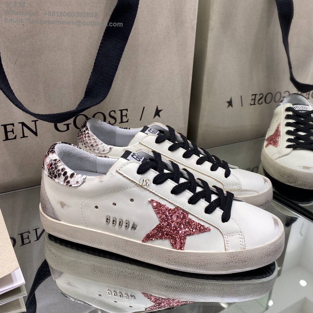 GOLDEN GOOSE Super-Star low-top Sneakers Lace-up GGDB Women Men Shoes pink glitter star