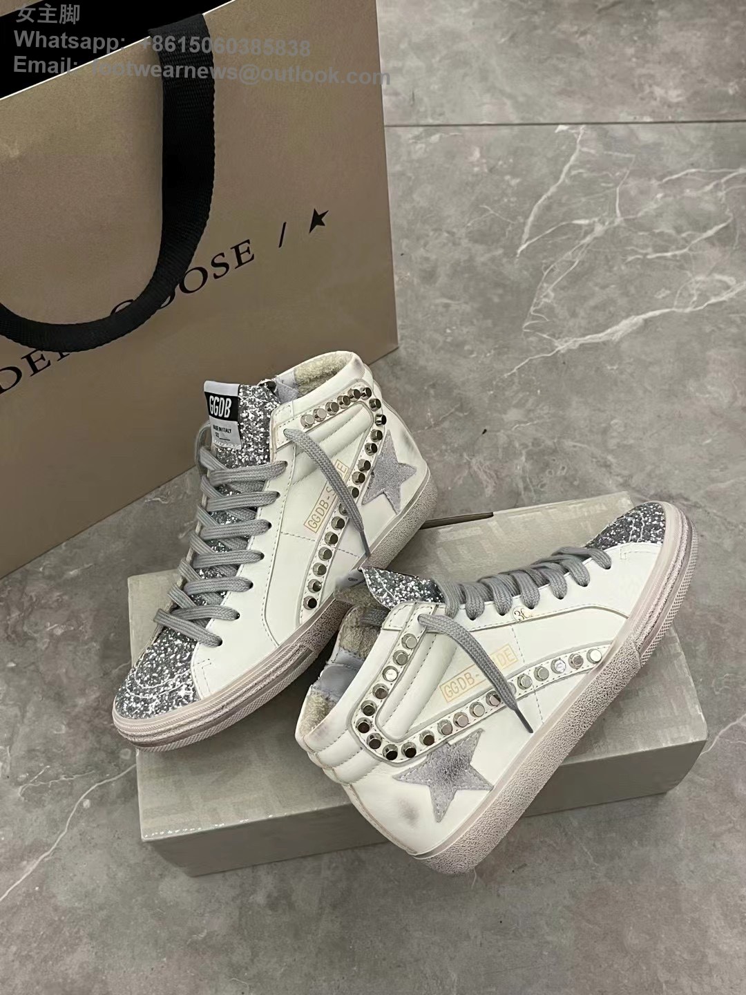 Golden Goose GGDB Slide High-Top Sneakers Women Men Lace-Up Shoes Studs