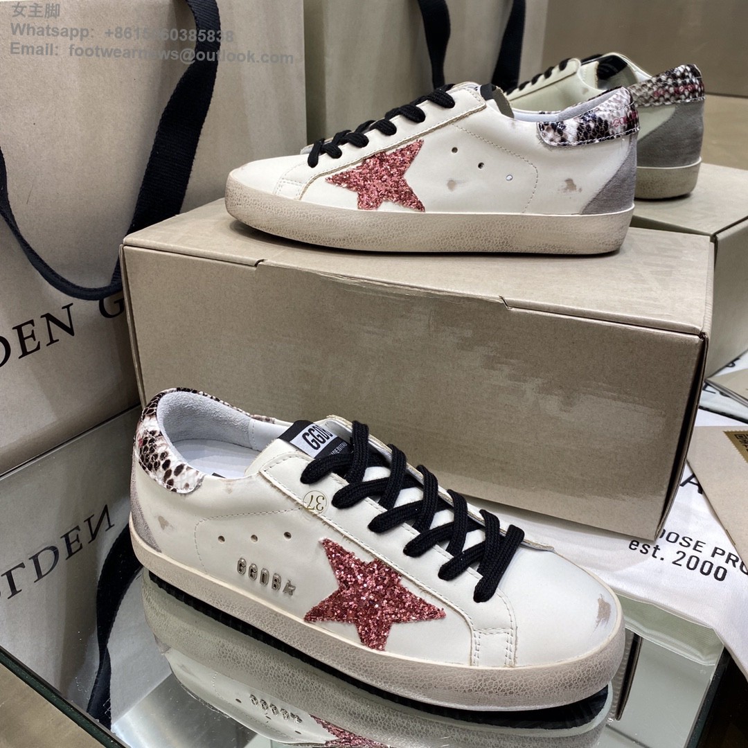GOLDEN GOOSE Super-Star low-top Sneakers Lace-up GGDB Women Men Shoes pink glitter star