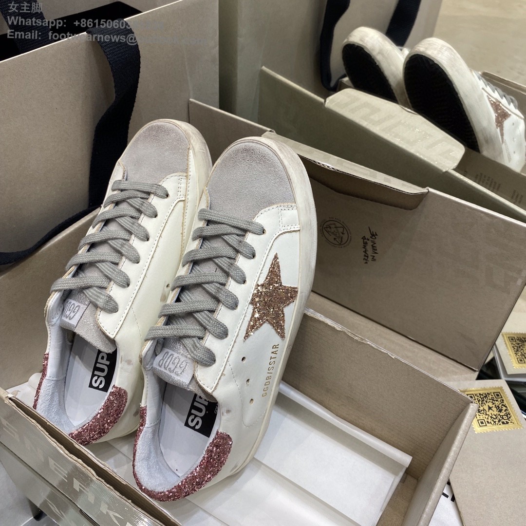 GOLDEN GOOSE Super-Star low-top Sneakers Lace-up GGDB Women Men Shoes pink glitter star
