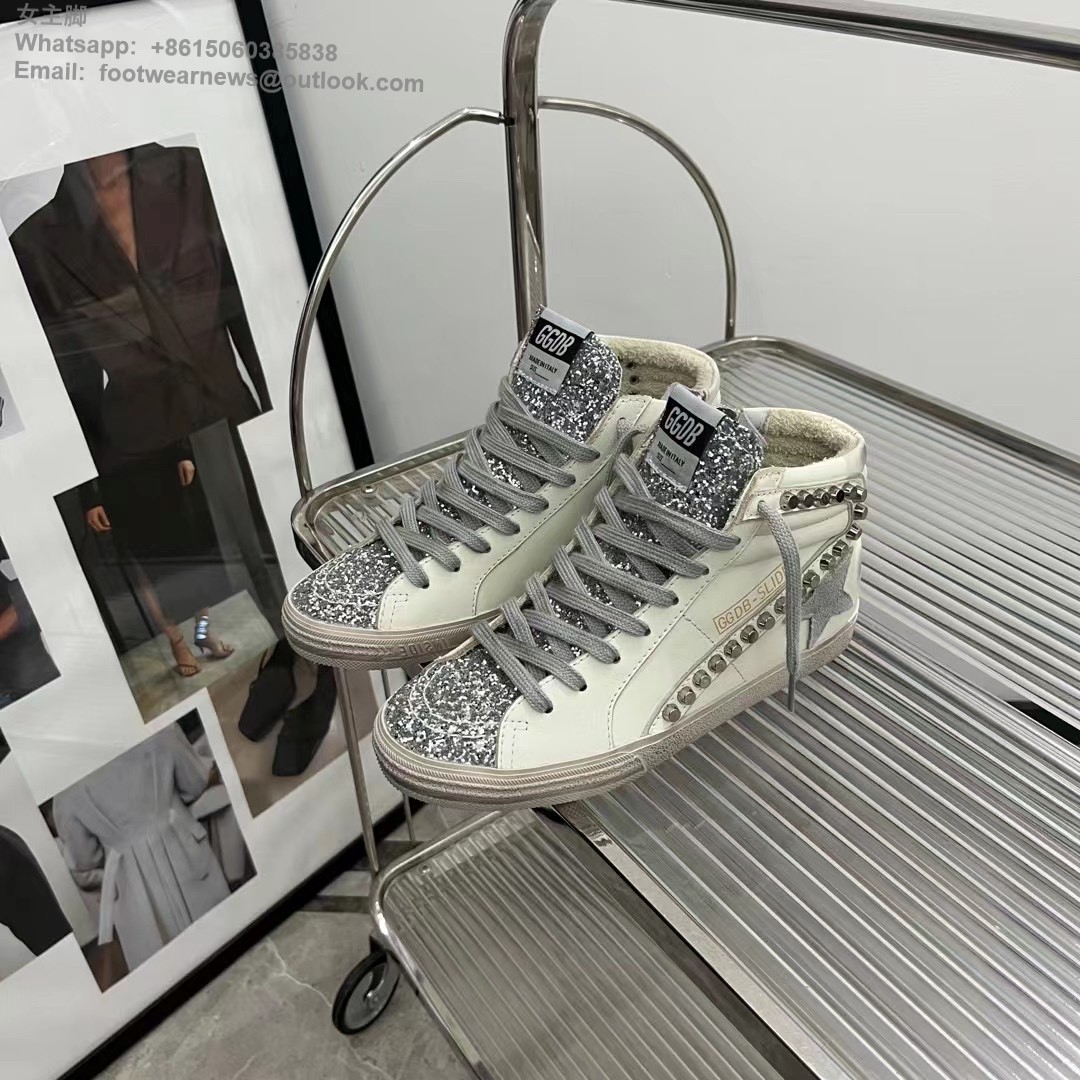 Golden Goose GGDB Slide High-Top Sneakers Women Men Lace-Up Shoes Studs