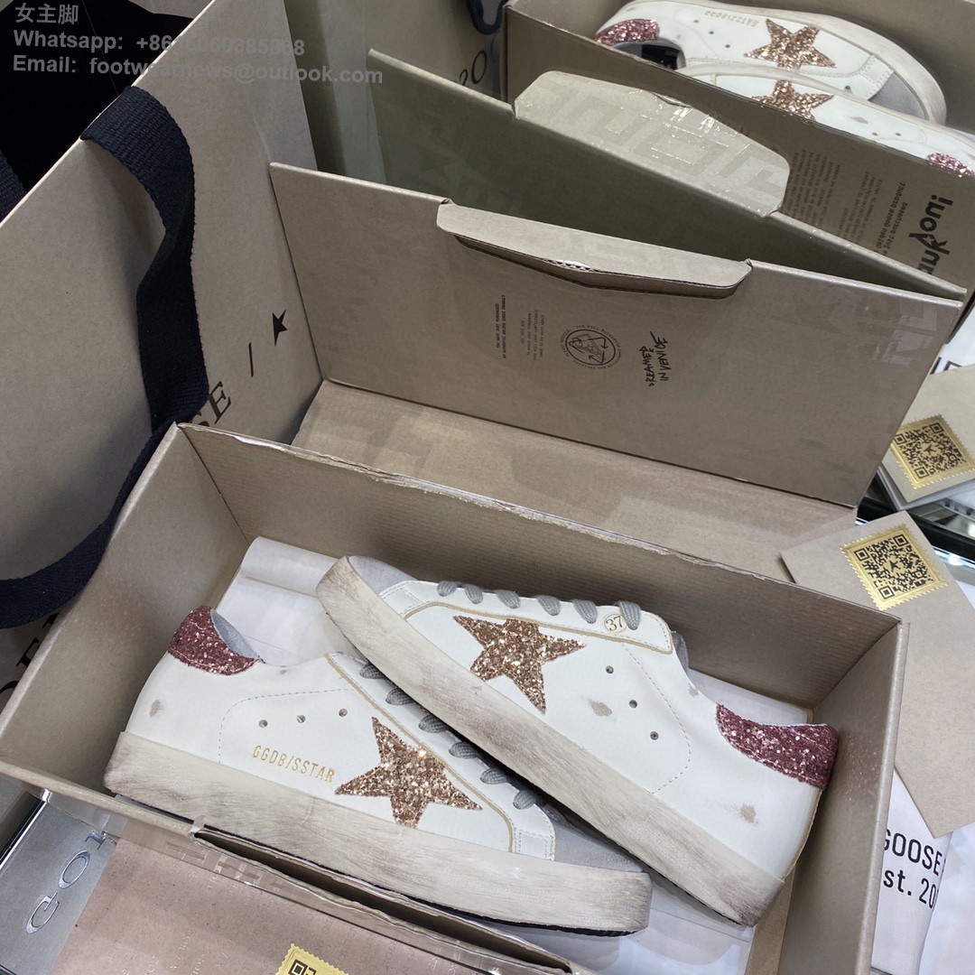 GOLDEN GOOSE Super-Star low-top Sneakers Lace-up GGDB Women Men Shoes pink glitter star