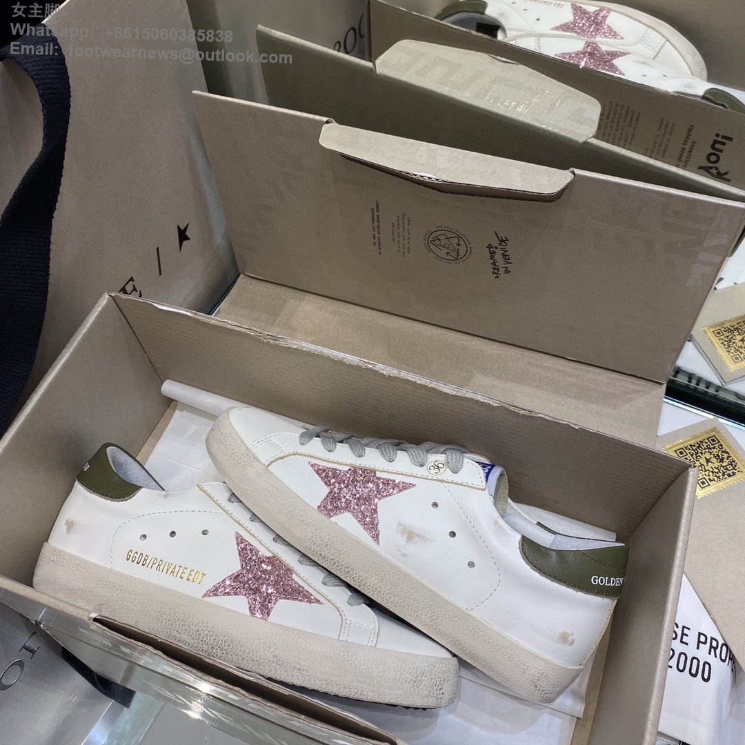 GOLDEN GOOSE Super-Star low-top Sneakers Lace-up GGDB Women Men Shoes pink glitter star