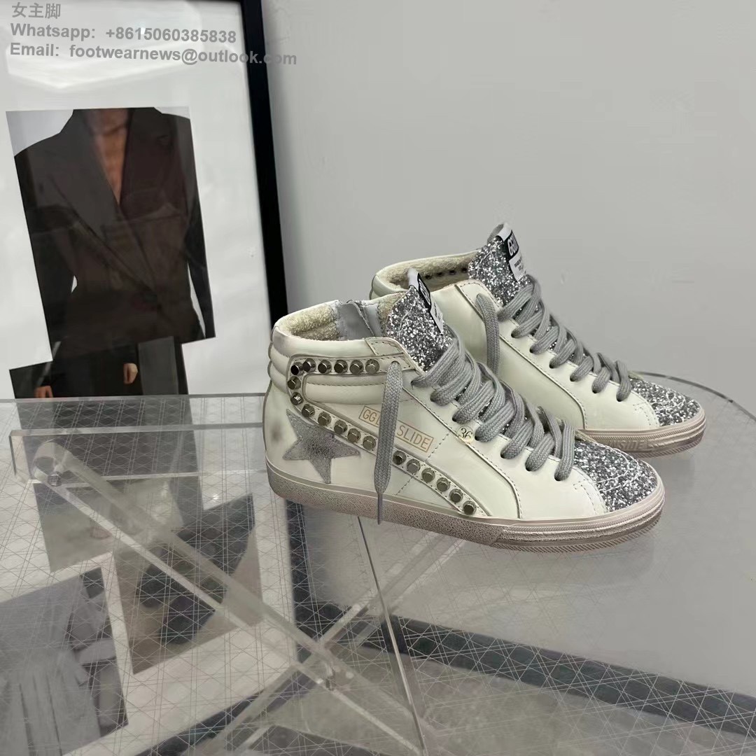 Golden Goose GGDB Slide High-Top Sneakers Women Men Lace-Up Shoes Studs