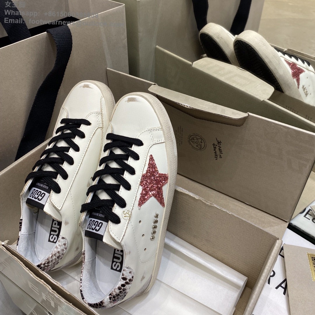GOLDEN GOOSE Super-Star low-top Sneakers Lace-up GGDB Women Men Shoes pink glitter star