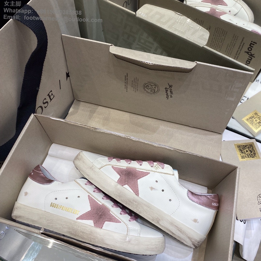 GOLDEN GOOSE Super-Star low-top Sneakers Lace-up GGDB Women Men Shoes pink glitter star