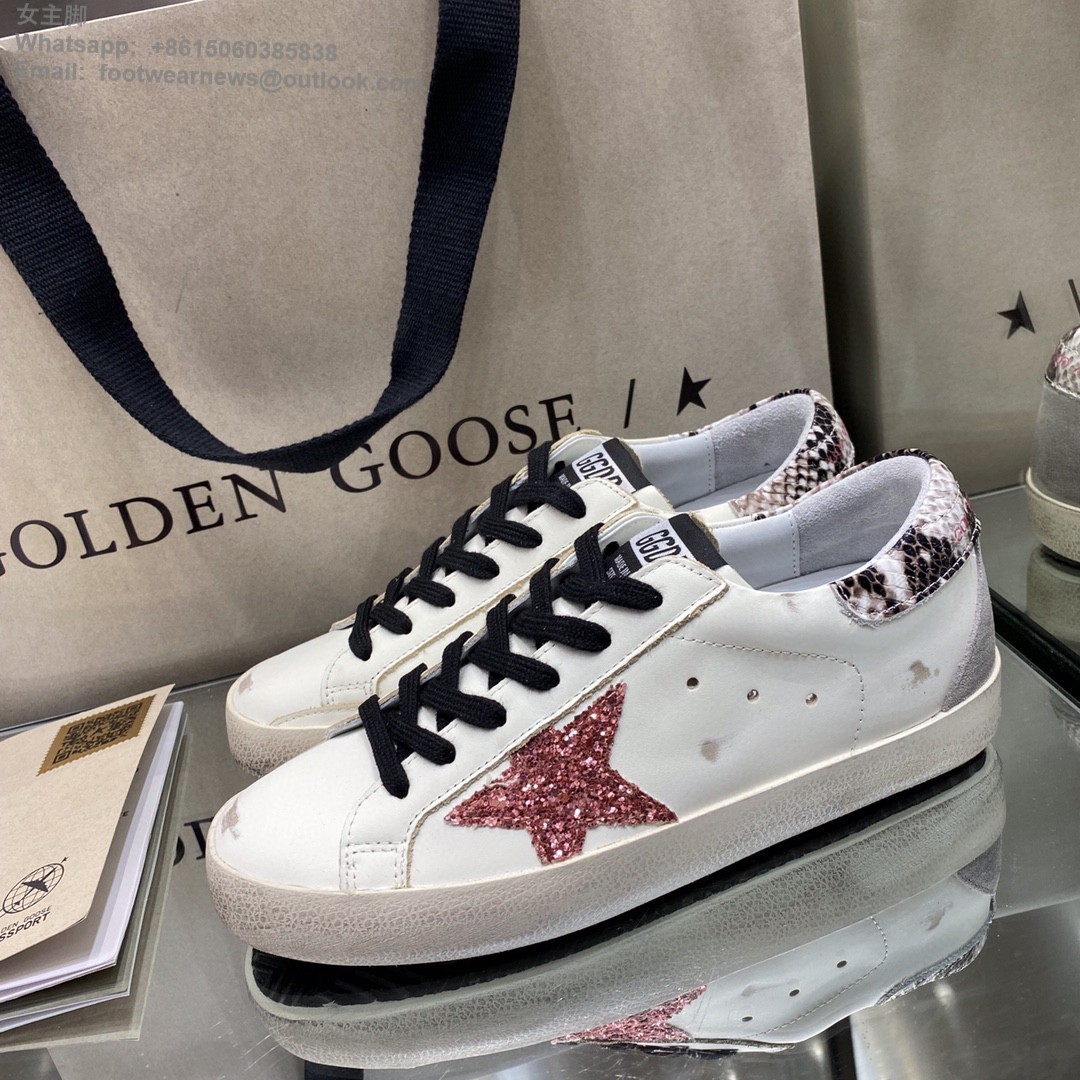 GOLDEN GOOSE Super-Star low-top Sneakers Lace-up GGDB Women Men Shoes pink glitter star