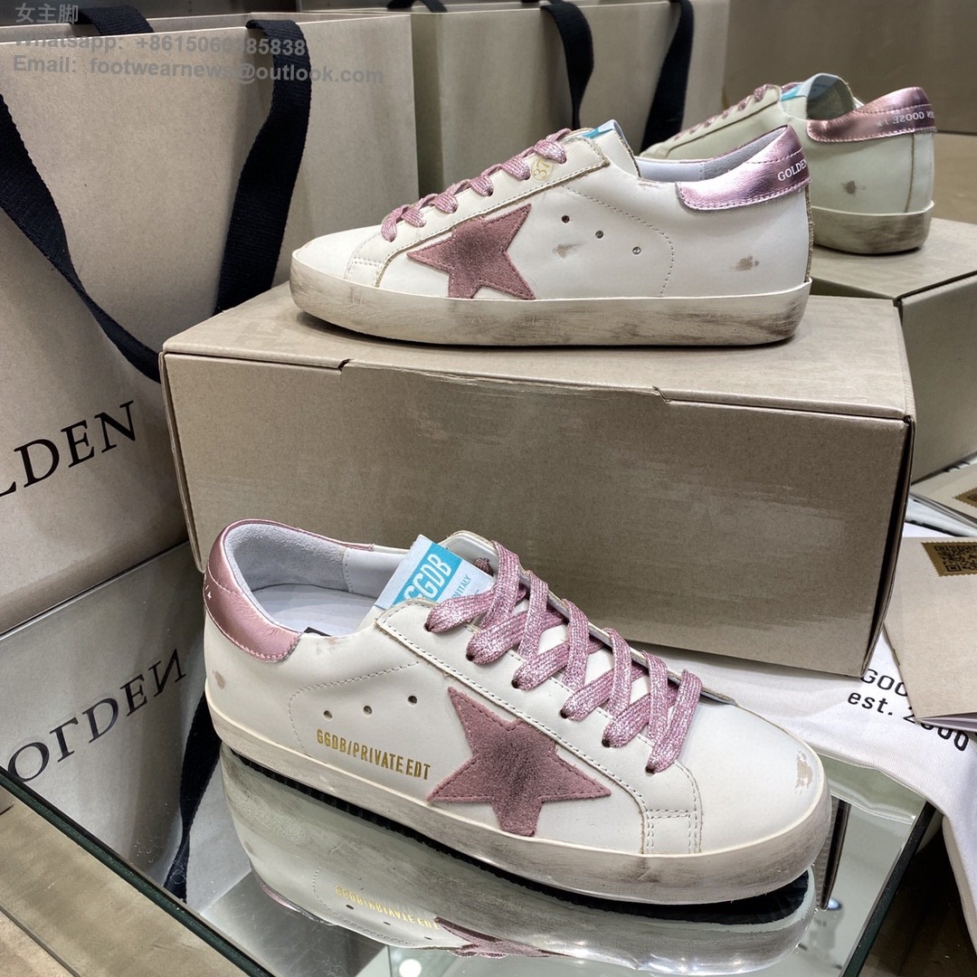 GOLDEN GOOSE Super-Star low-top Sneakers Lace-up GGDB Women Men Shoes pink glitter star